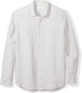 Amazon Brand - 28 Palms Men's Relaxed-Fit Long-Sleeve 100% Linen Check Shirt - coolthings.us