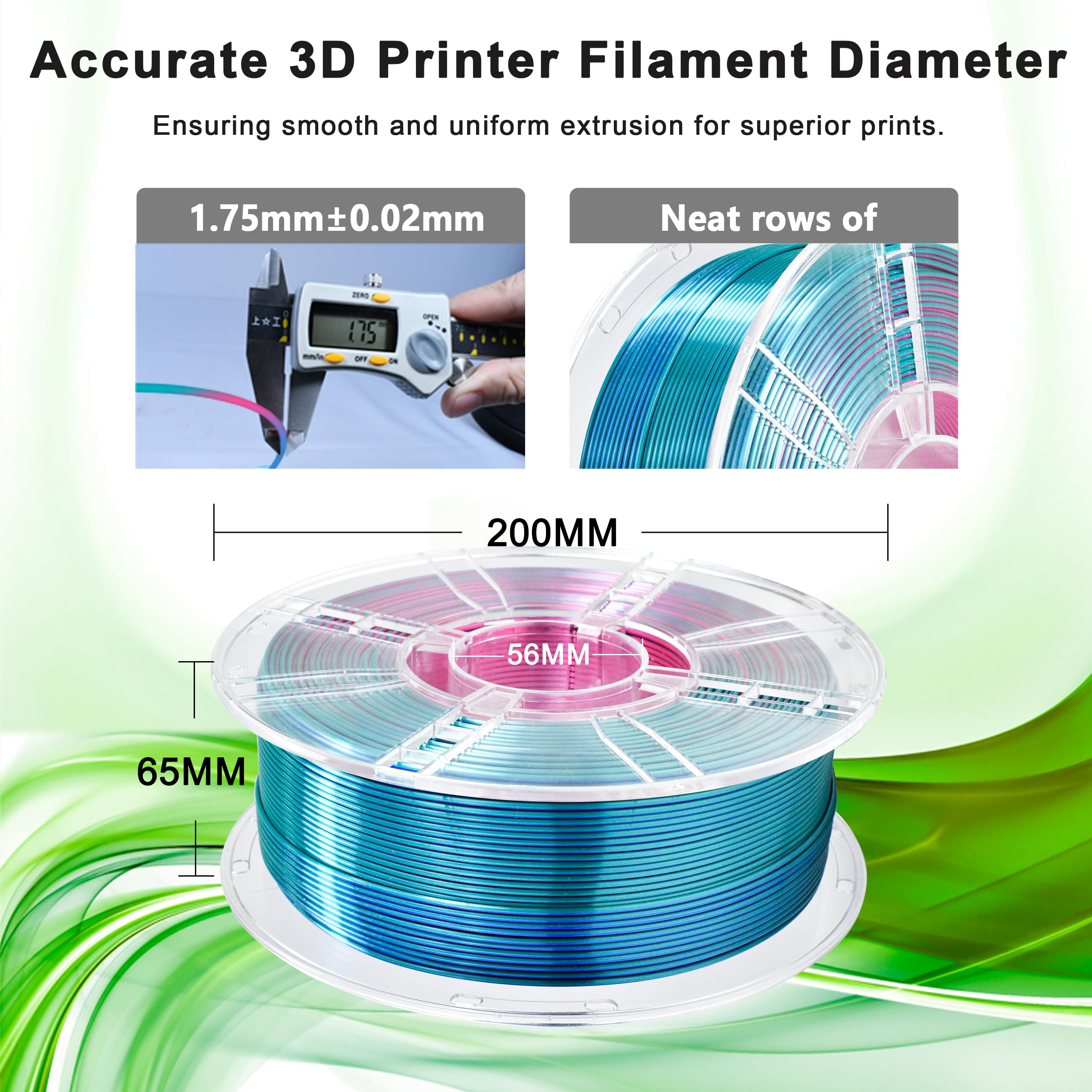 iBOSS Filamento PLA+ de seda rojo-azul-cian de 1 kg, 1.75 mm, filamento para impresora 3D