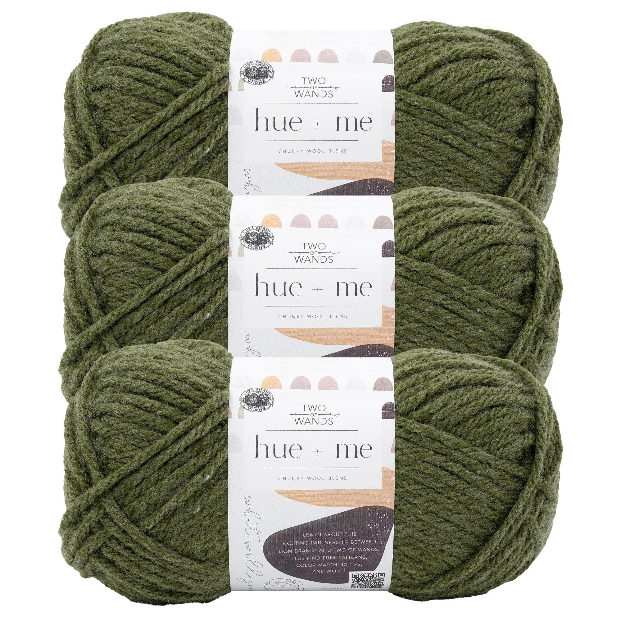 Lion Brand Hue+ Me Strickgarn zum Häkeln und Basteln, dickes und dickes weiches Acrylgarn und Wolle, Moschus, 3 Stück