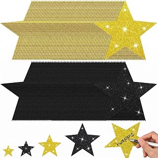 Ctosree 256 Pcs Glitter Star Cutouts for Bulletin Boards, Black, Gold