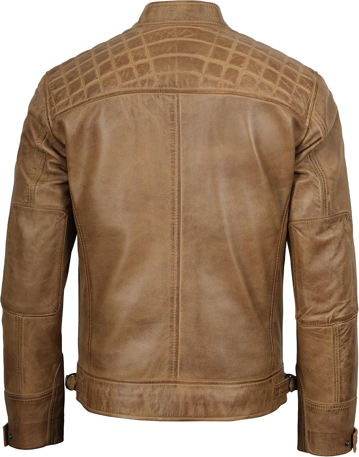 Blingsoul Leather Jacket Men - Quilted Cafe Racer Leather Jackets For Men - Image 4