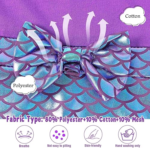 Miniatura 5 de HenzWorld Vestido de Sirenita Ariel para niñas, disfraz de princesa, ropa de cosplay, fiesta de cumpleaños con diadema