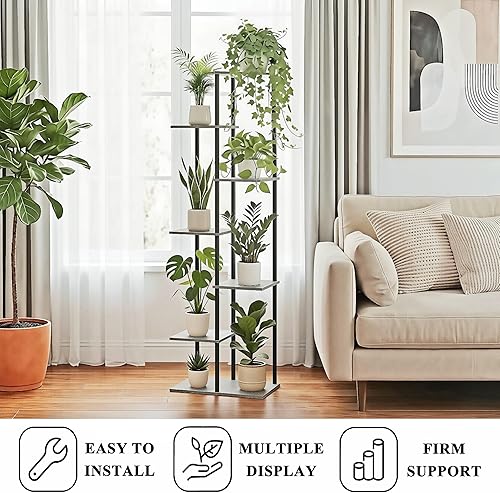 Miniatura 4 de Soporte para Plantas de Interior de 7 Niveles 8 Macetas Estante de Metal y Madera para Plantas, Múltiples Macetas de Flores Soportes Altos para