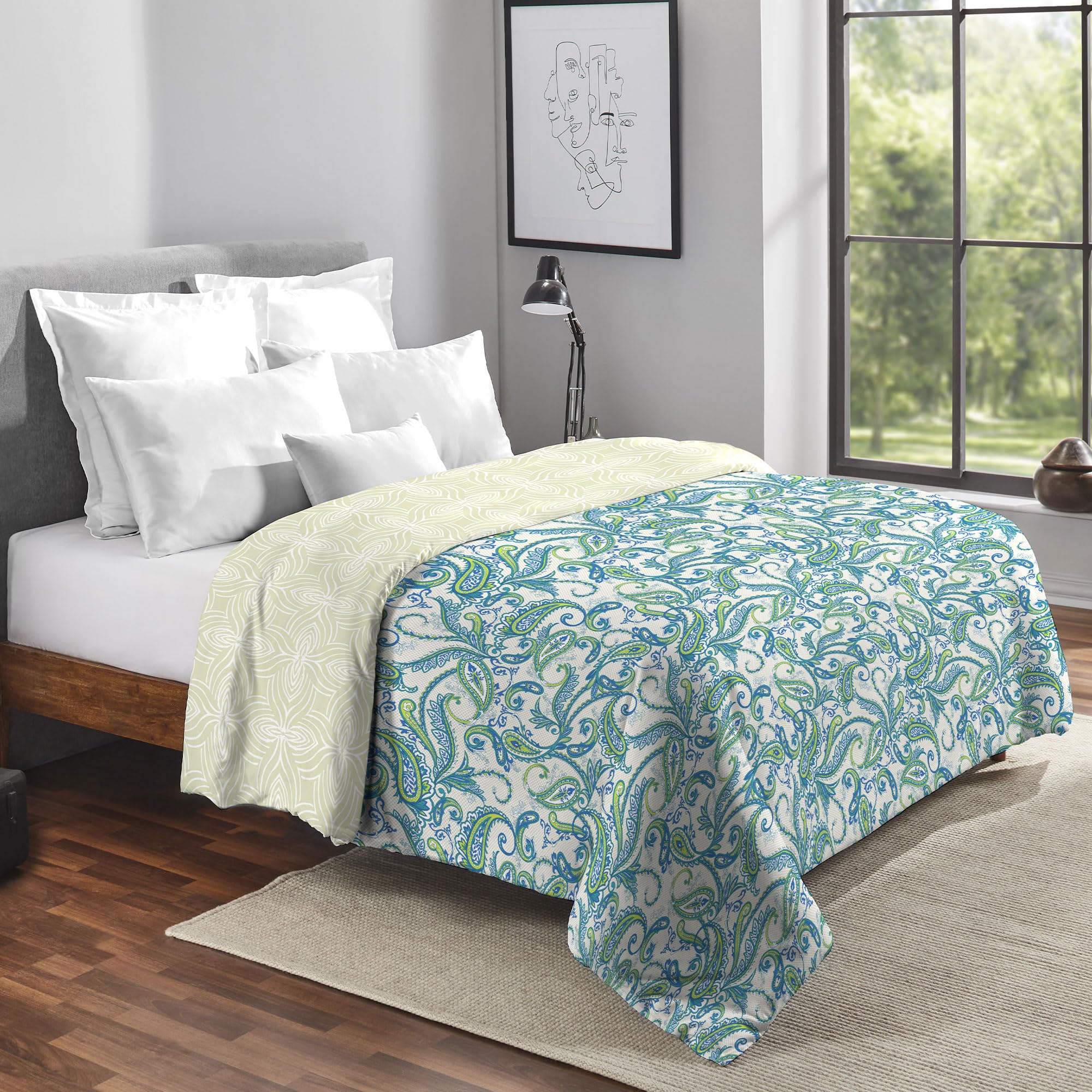 HOME ELEGANCE Printed Double Bed AC Comforter (86" x 95", Foliage, Blue)-image-7