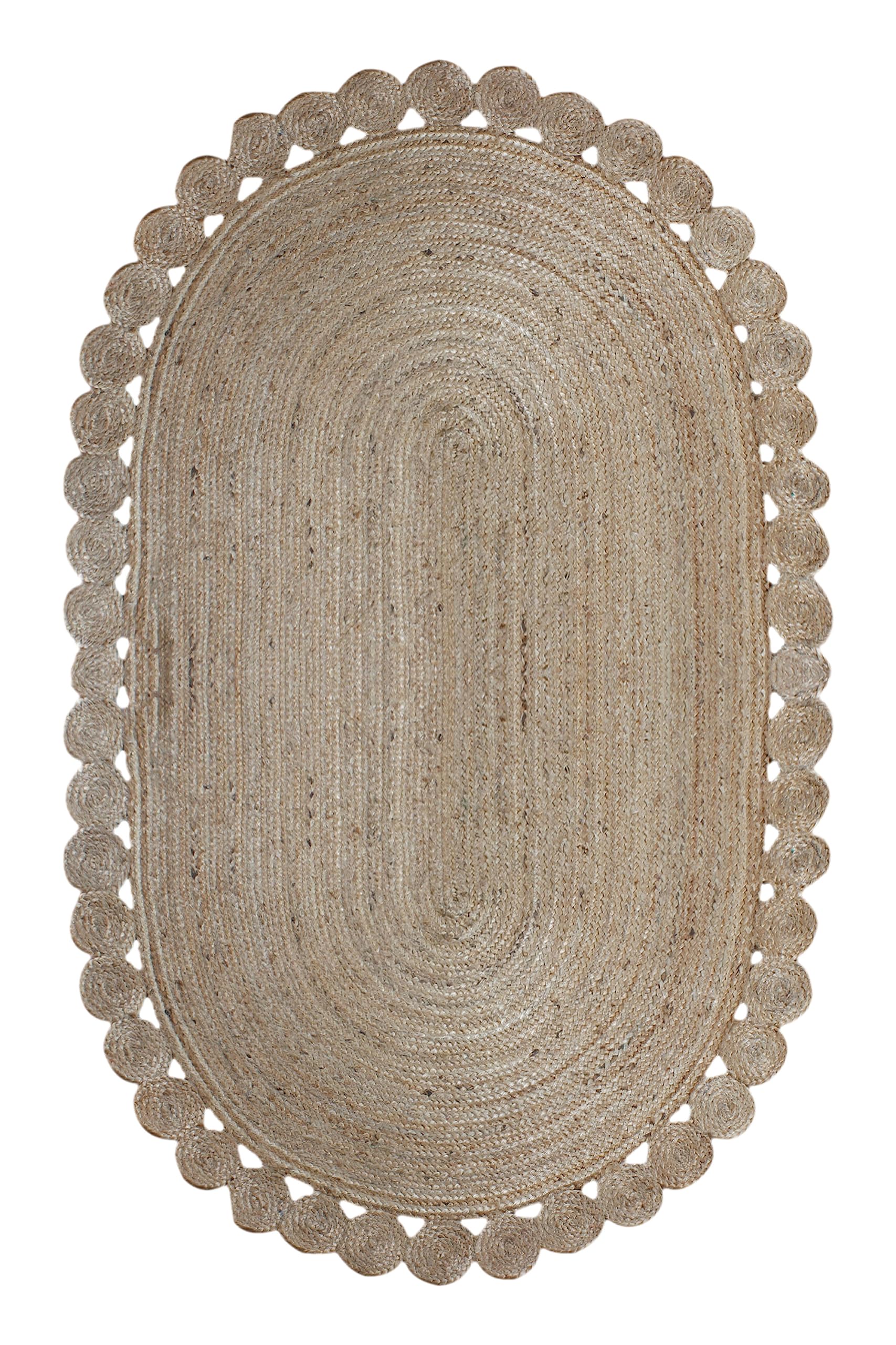 Tapis géométrique beige en jute tressé ovale Cape Code 1,8x2,7 m