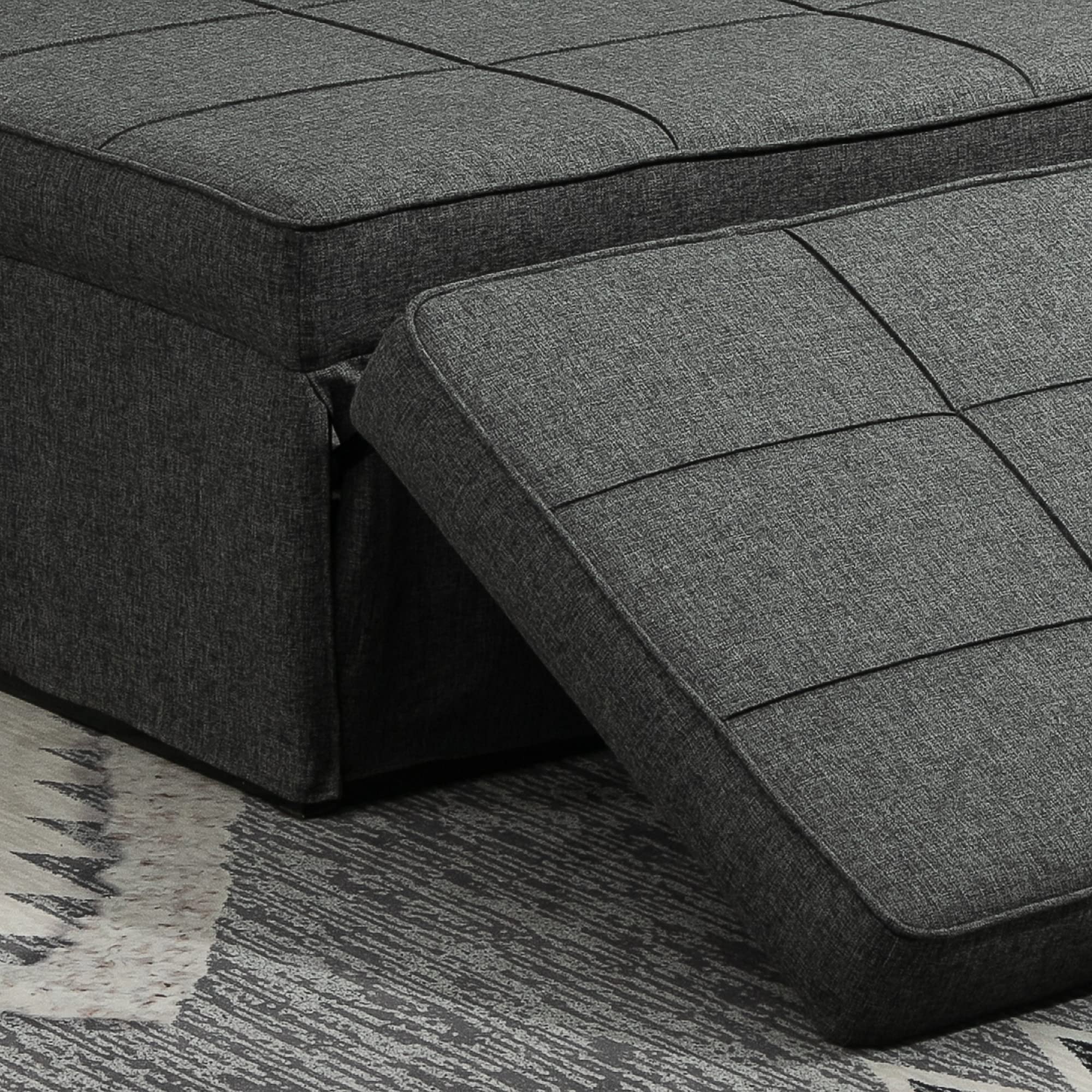 HOMCOM Chauffeuse 1 Place 4 en 1 Fauteuil lit Convertible Pouf Dossier inclinable 5 Niveaux Repose-Pied Rabattable, Charge 200 Kg, châssis métal et Tissu Lin Gris
