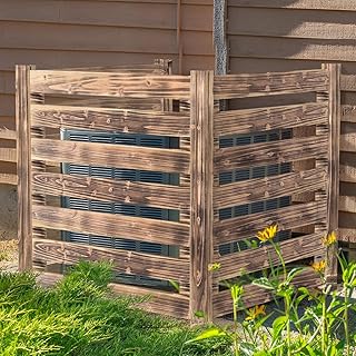 Air Conditioner Fence Wood Composter Bin 3 Panels 36" L x 36" W x 36 "H Privacy Fence Panels, Pool Equipment Enclosure Outdoor Trash Can Screens, Burnt Brown Color