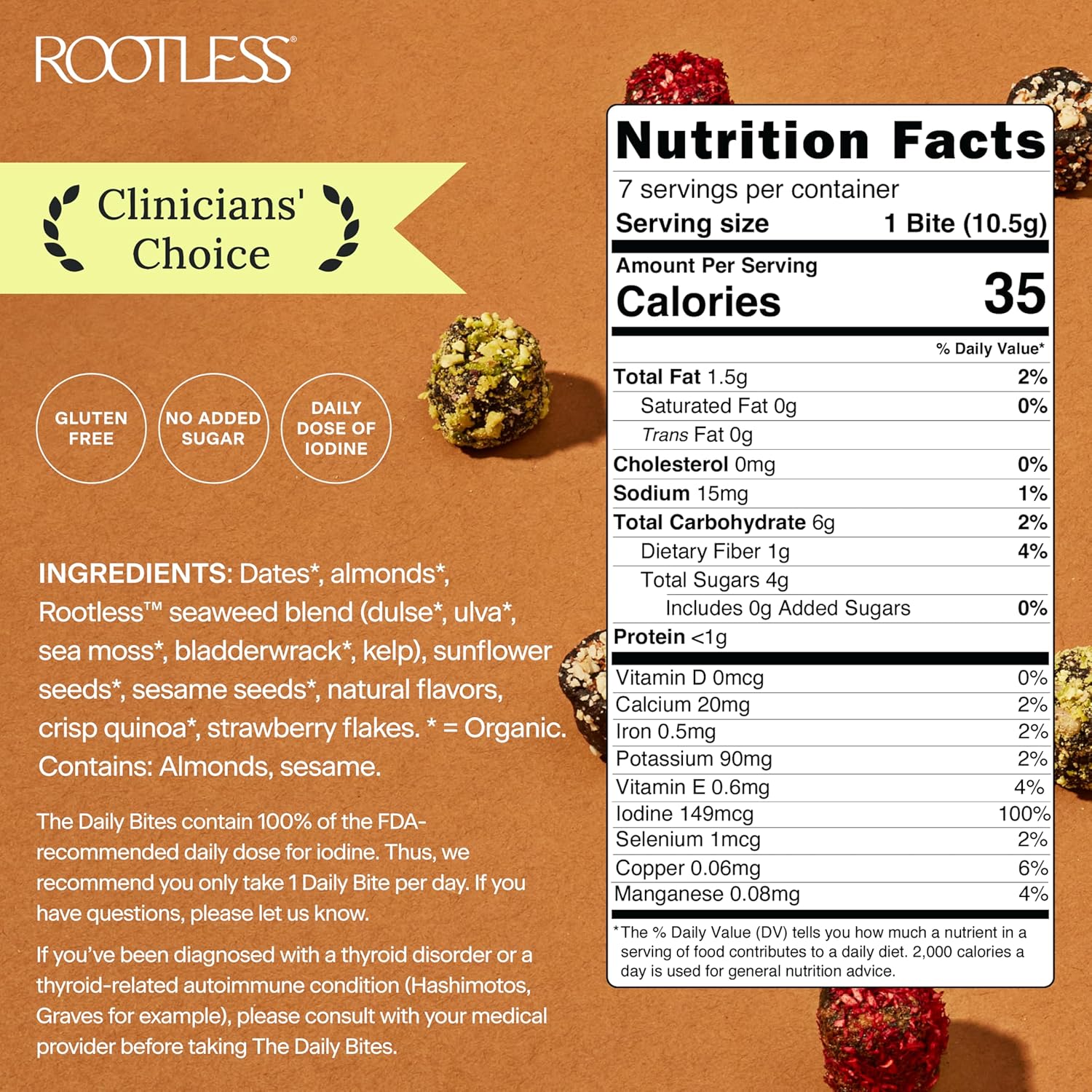 Rootless Seaweed Daily Bites – Double Strawberry & Orange Pistachio – 2 Week Supply for Hormone & Thyroid Health | 100% Daily Iodine, Whole Food Ingredients – 2 Pack