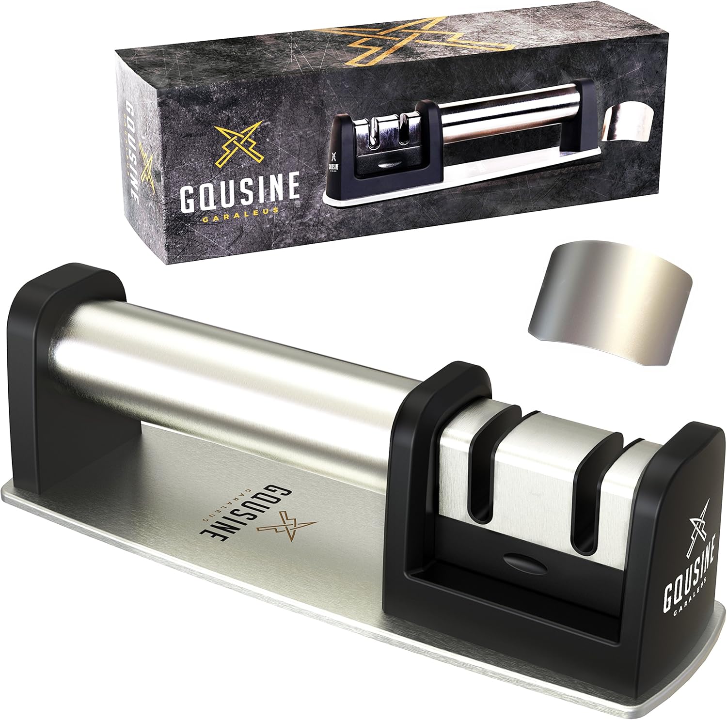 GQusine Knife Sharpener + Finger Guard Protector Set