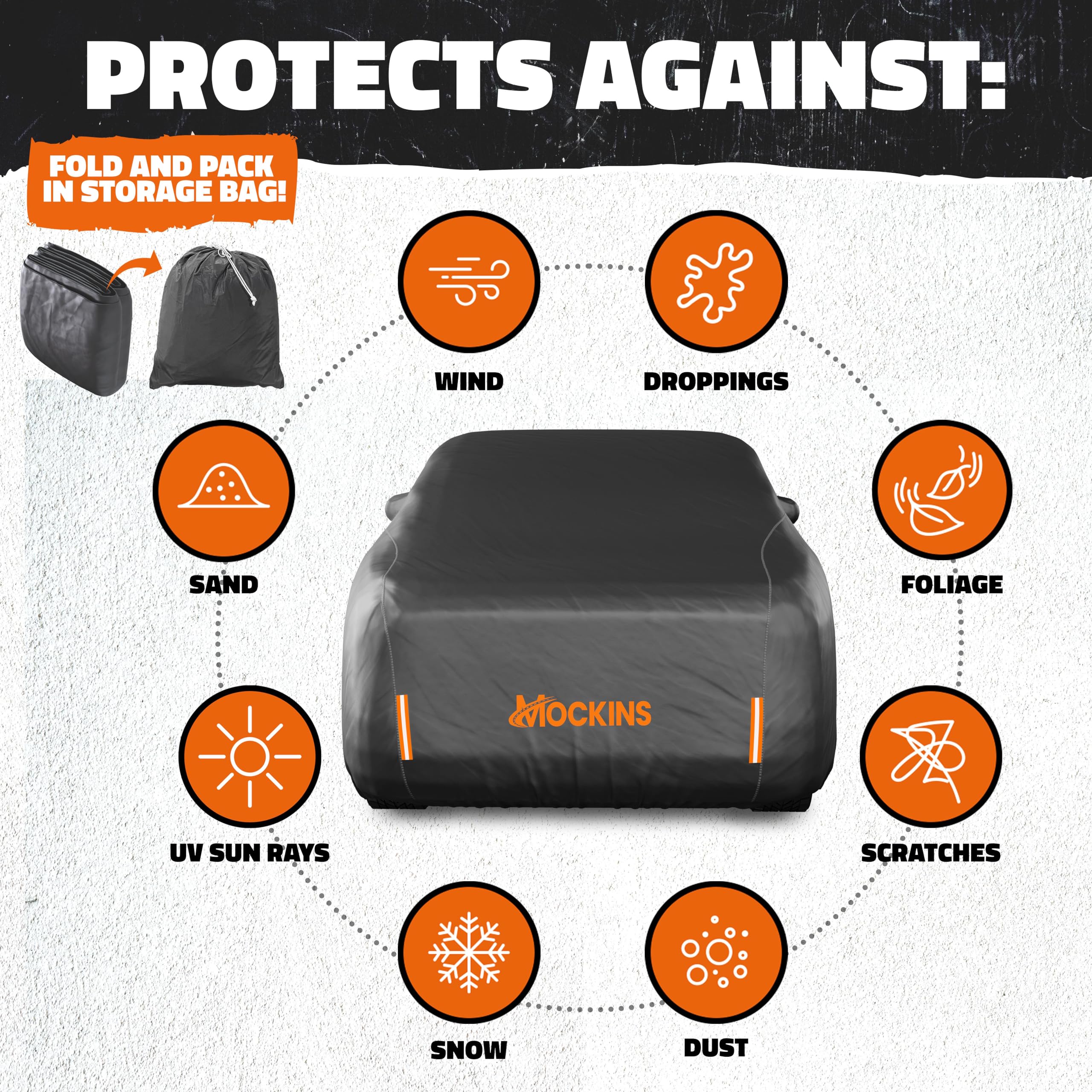 Mockins 200x75x60 Large Sedan Car Cover Waterproof All Weather Shield Thick Dual-Layer 250G PVC HD Cotton Car Covers — view 3