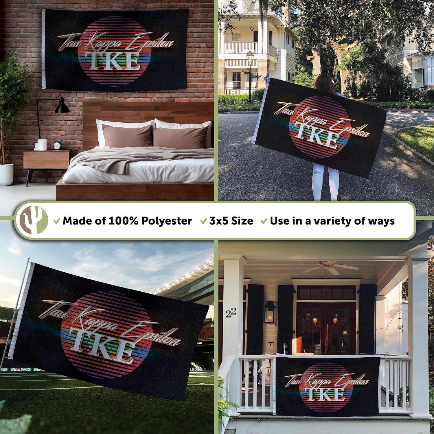 Desert Cactus Tau Kappa Epsilon Flag 80's letter Fraternity Banner 3x5 feet Sign Decor TKE (Flag - 80â€™s)