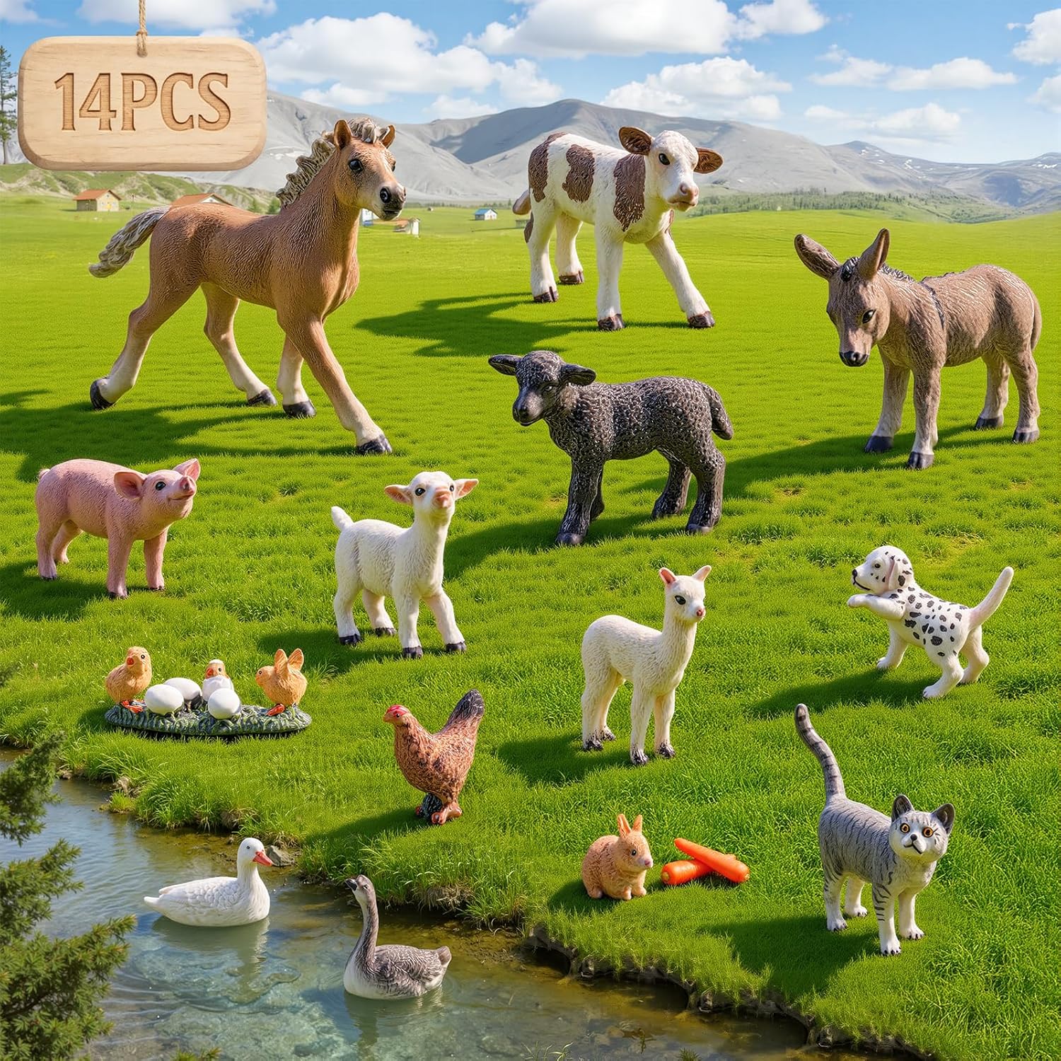14Pcs Farm Animal Figurines Set, Farm Animals Toys for Toddlers 3-5, Small Barn Toys Animal Figures Playset for Kids 3-7, Preschool Farm Toys for Boys Girls, Birthday Gifts Cupcake Toppers