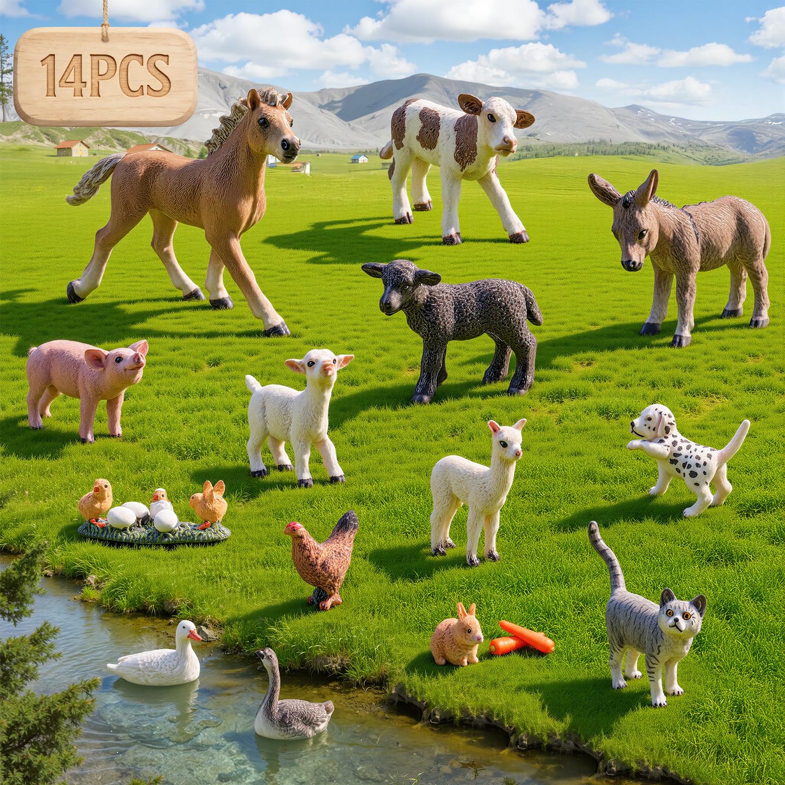 Juego de 14 cifras de animales de granja para bebés de 3 a 5, cifras de animales de granja para niños de 3 a 7, juguetes preescolares de granja para niños y niñas, regalos de cumpleaños