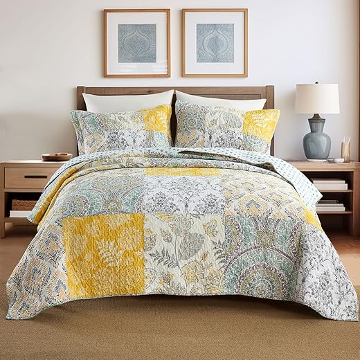 Secgo King Size Duvet Set - 100% Cotton Duvet King Size Set, Green Sage Bedspreads (236x274cm) with 2 Pillowcases, Patchwork Reversible Lightweight Bedding