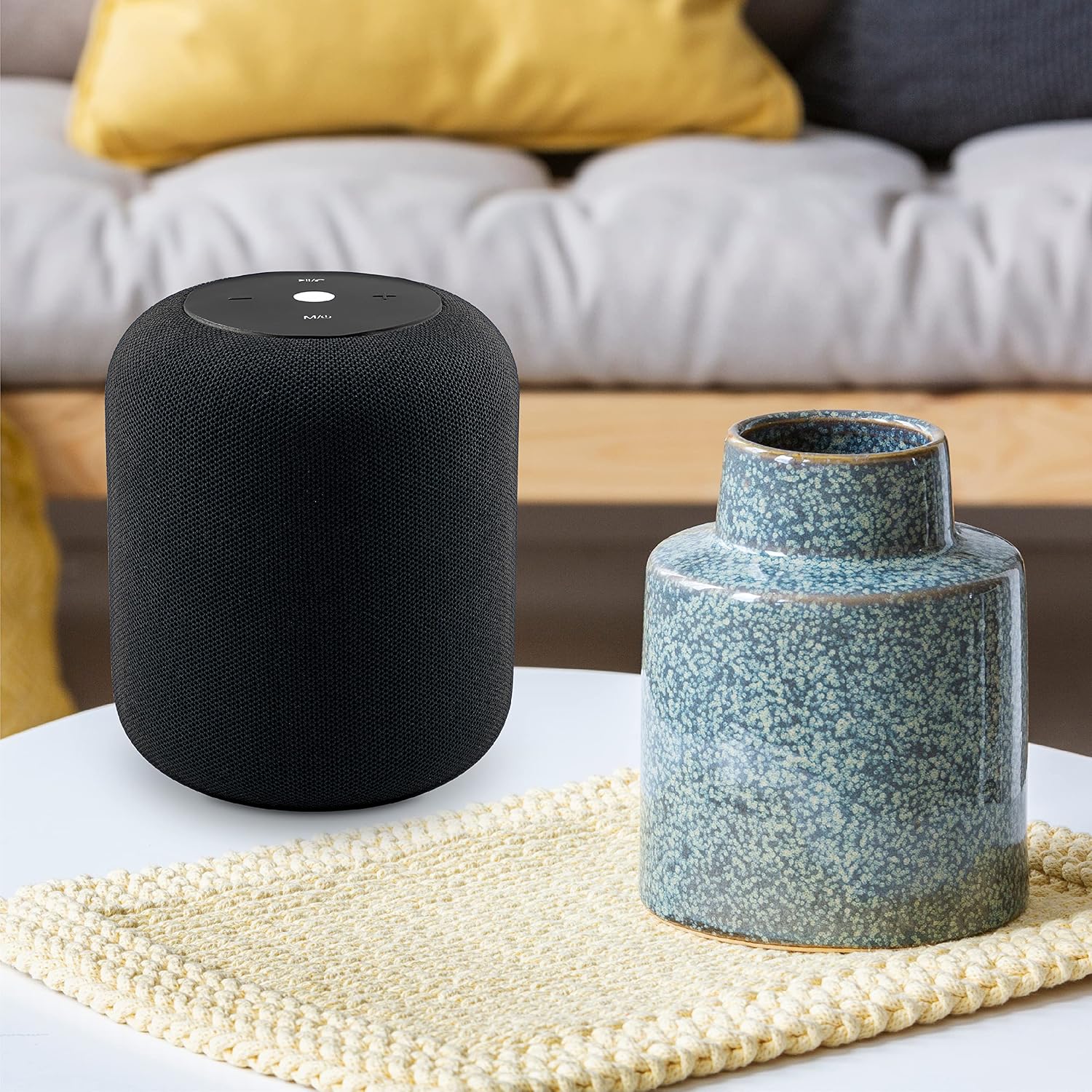 Coby “Veranda” Bluetooth True Wireless Speaker | Fabric Cylinder-Shaped Portable Speaker | TWS Stereo Sound, FM Radio, & Hands-Free Calling | Built-in Microphone, Control Panel | Rechargeable Battery image 5