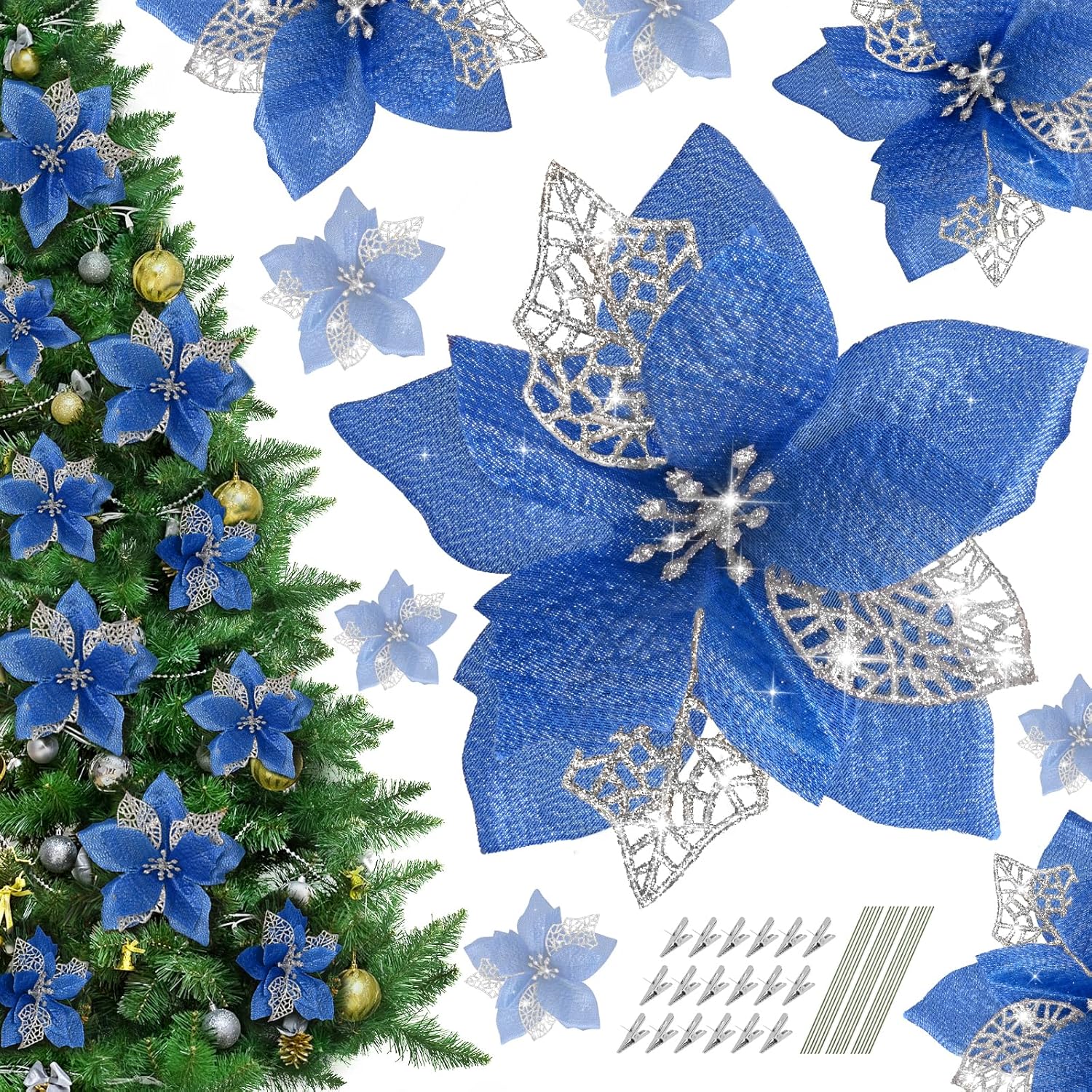 18 Pcs Poinsettias Artificial Christmas Flowers, Christmas