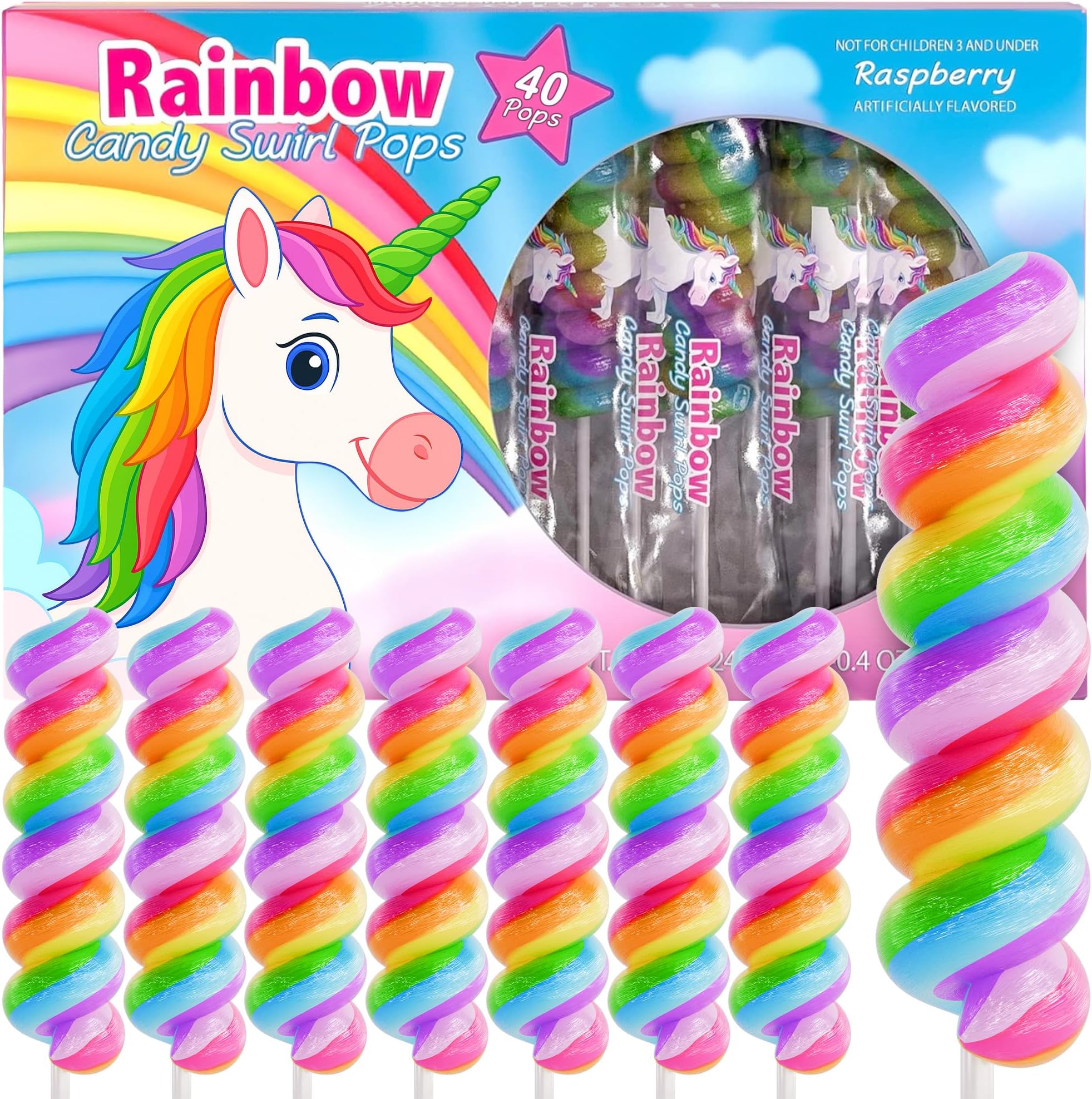 Unicorn Lollipops Individually Wrapped 40pk - Rainbow Lollipops UnicornCandy For Unicorn Party Favors - RainbowCandy For Rainbow Party Favors & UnicornBirthday Decorations