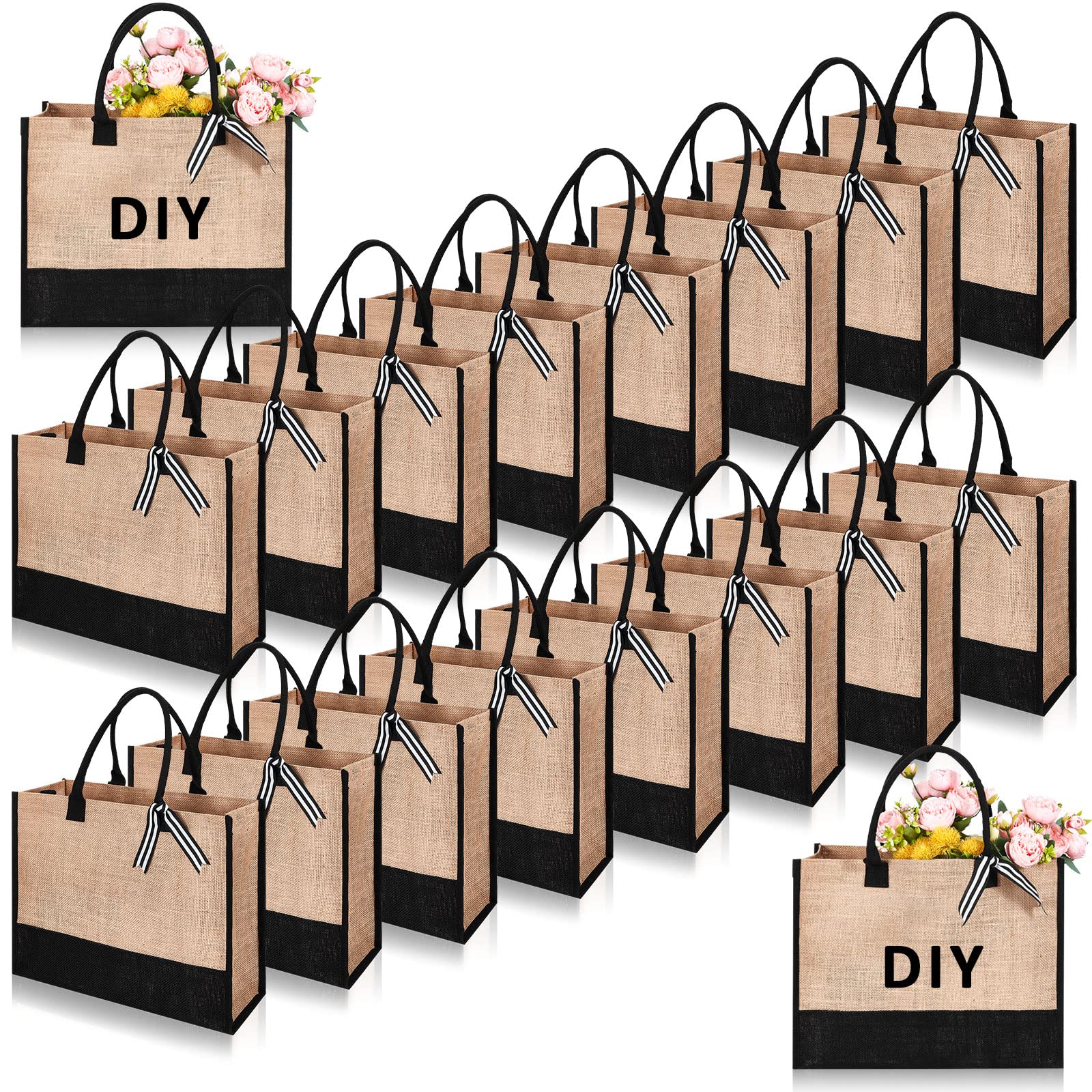 Photo 1 of Paterr 18 Pcs Burlap Tote Bag 17 x 12.6 x 6.7 Inch Jute Tote Bag with Handles Large Initial Canvas Beach Reusable Gift for Women Wedding Birthday Holiday Shopping Grocery Travel DIY