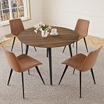 HIPIHOM 43.3 Inch Round Dining Table Set for 4, Modern Small Kitchen Coffee Set for Dining Room Kitchen Apartment (Cream Table+4 U-Shaped White Chairs)