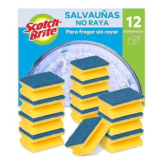 Scotch-Brite Estropajo para fregar sin rayar delicado. 12 esponjas por paquete - Seguro para cristal y utensilios de cocina antiadherentes