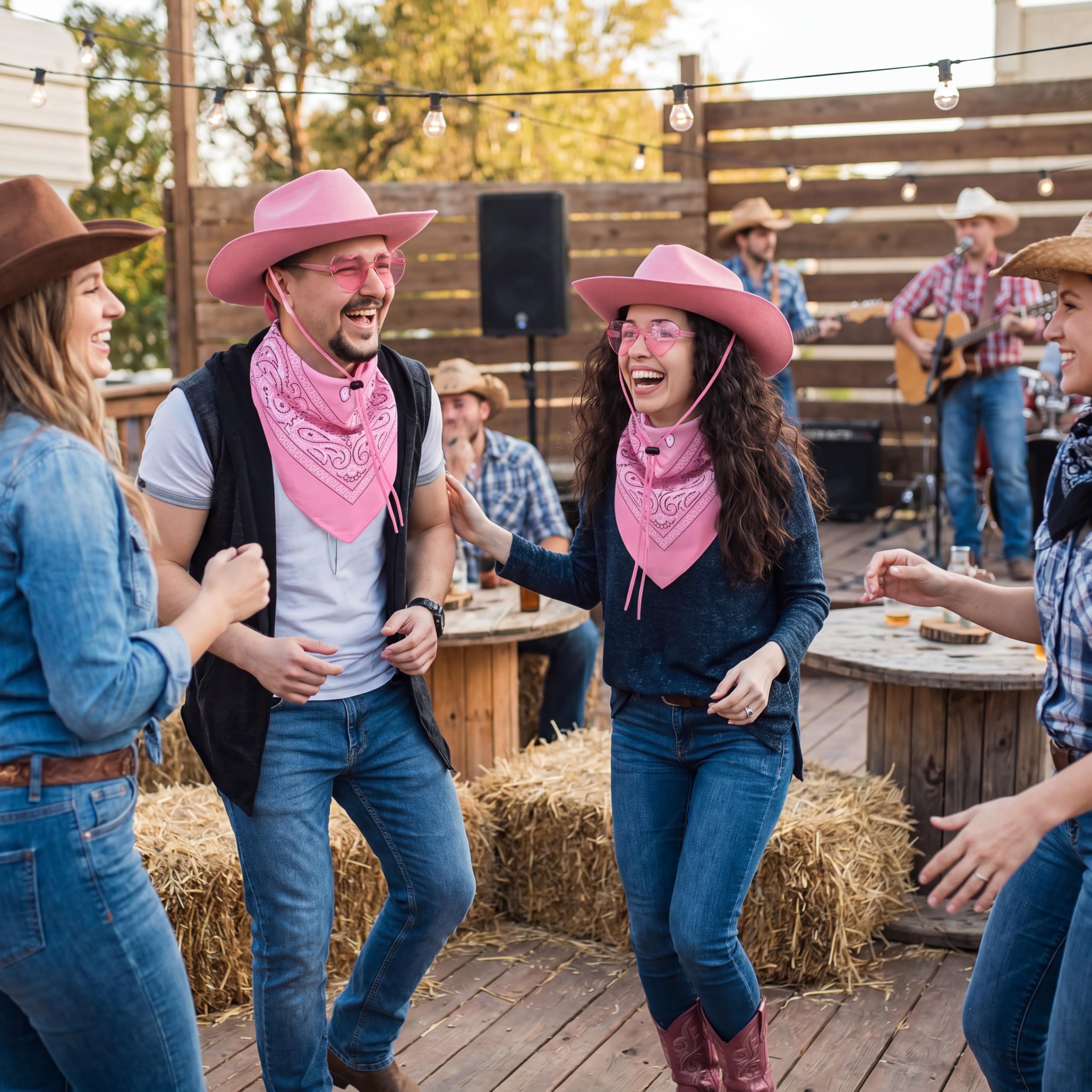 Mepase - Juego de 24 sombreros de ala ancha de vaquero desechables de plástico, para hombres y mujeres, fiesta de disfraces, rosa