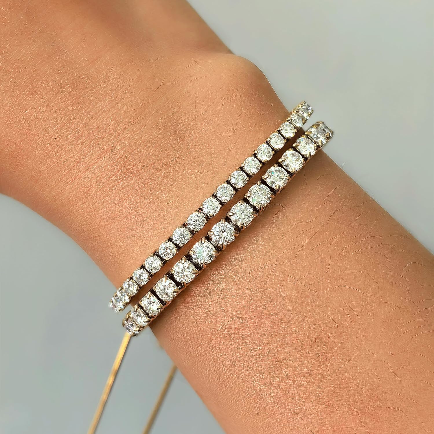 3/4mm Moissanite Tennis Bracelet Adjustable Simulated Diamond 18K Gold Plated 316L Stainless Steel Bracelets Jewelry Gifts for Women Men