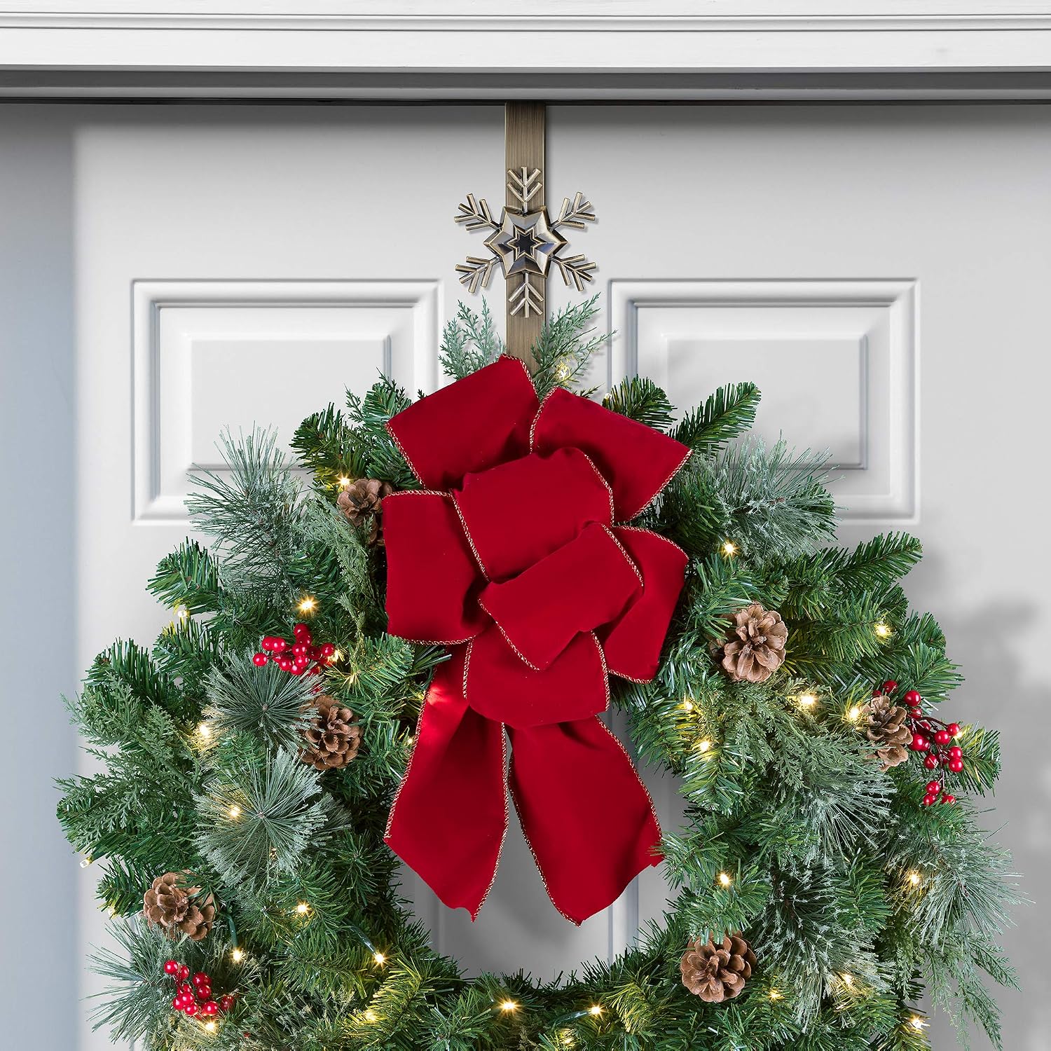 Haute Decor Adapt Adjustable Length Wreath Hanger with Interchangeable Icons (Antique Brass-Sun/Snowflake/Butterfly/Fleur de lis)