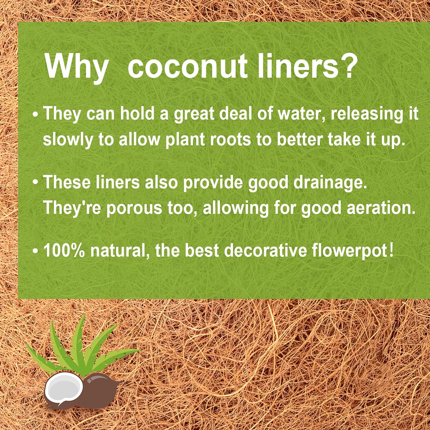 TigeJoy 4PCS 24 Inch Trough Coco Coir Liners Planter Replacement, 100% Natural Thick Coco Fiber Liner for Flower Box Decks Garden Window Pots, Half Moon Shape Coconut Liner Outdoor