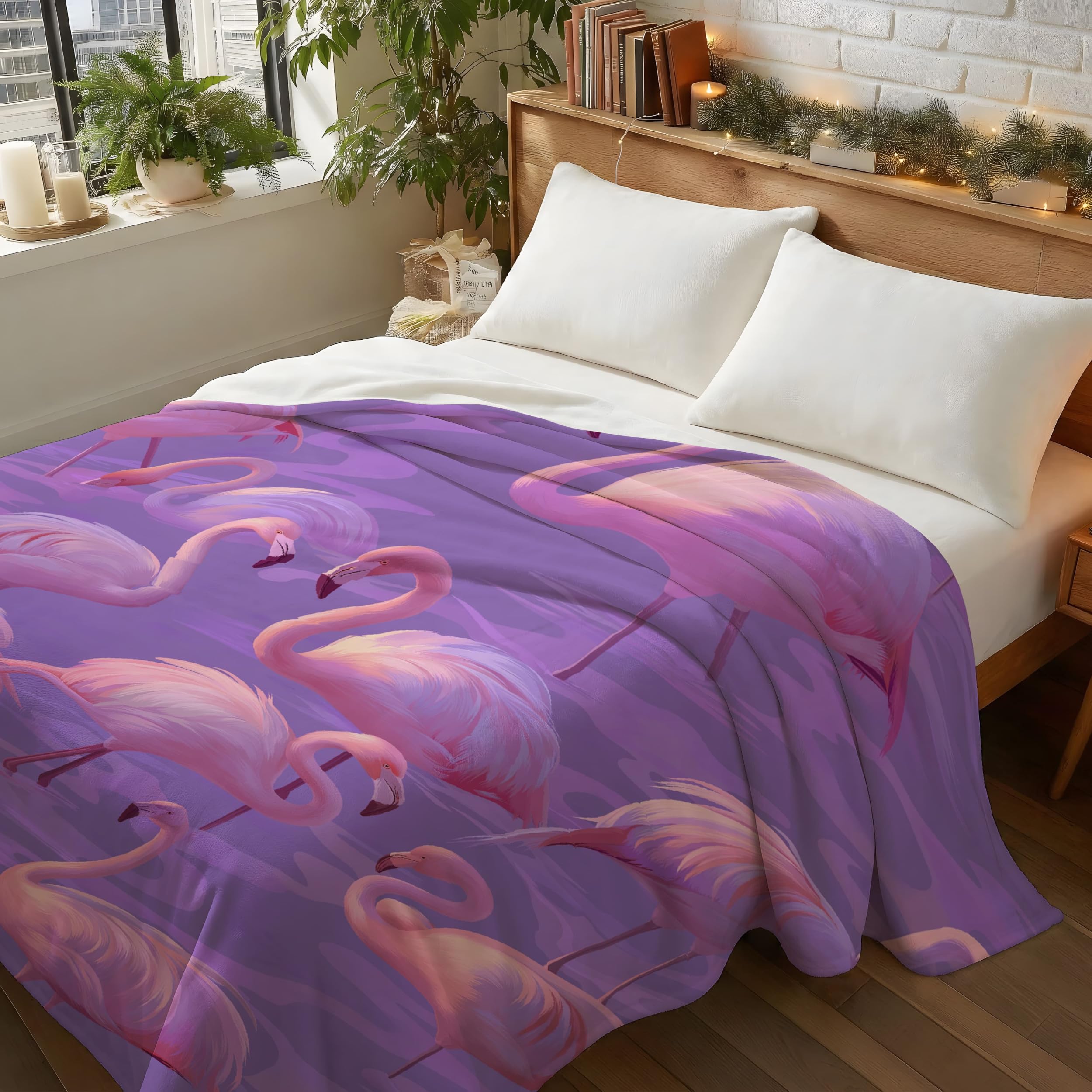Różowy miękki koc, bardzo miękki w 100% z mikrofibry, ptak flanelowy koc polarowy, 150 x 200 cm, łatwy w pielęgnacji i trwały, różowy flamingi Fantasy Plaid na sofę