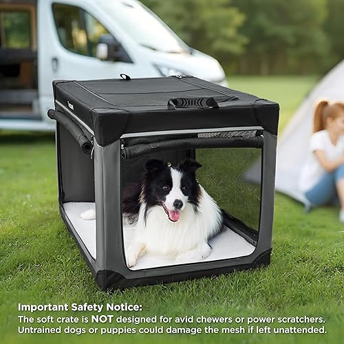 Miniatura 7 de Lesure - Jaula plegable y suave para perros, jaula de viaje para perros grandes en interiores y exteriores, jaula plegable de 4 puertas con ventanas