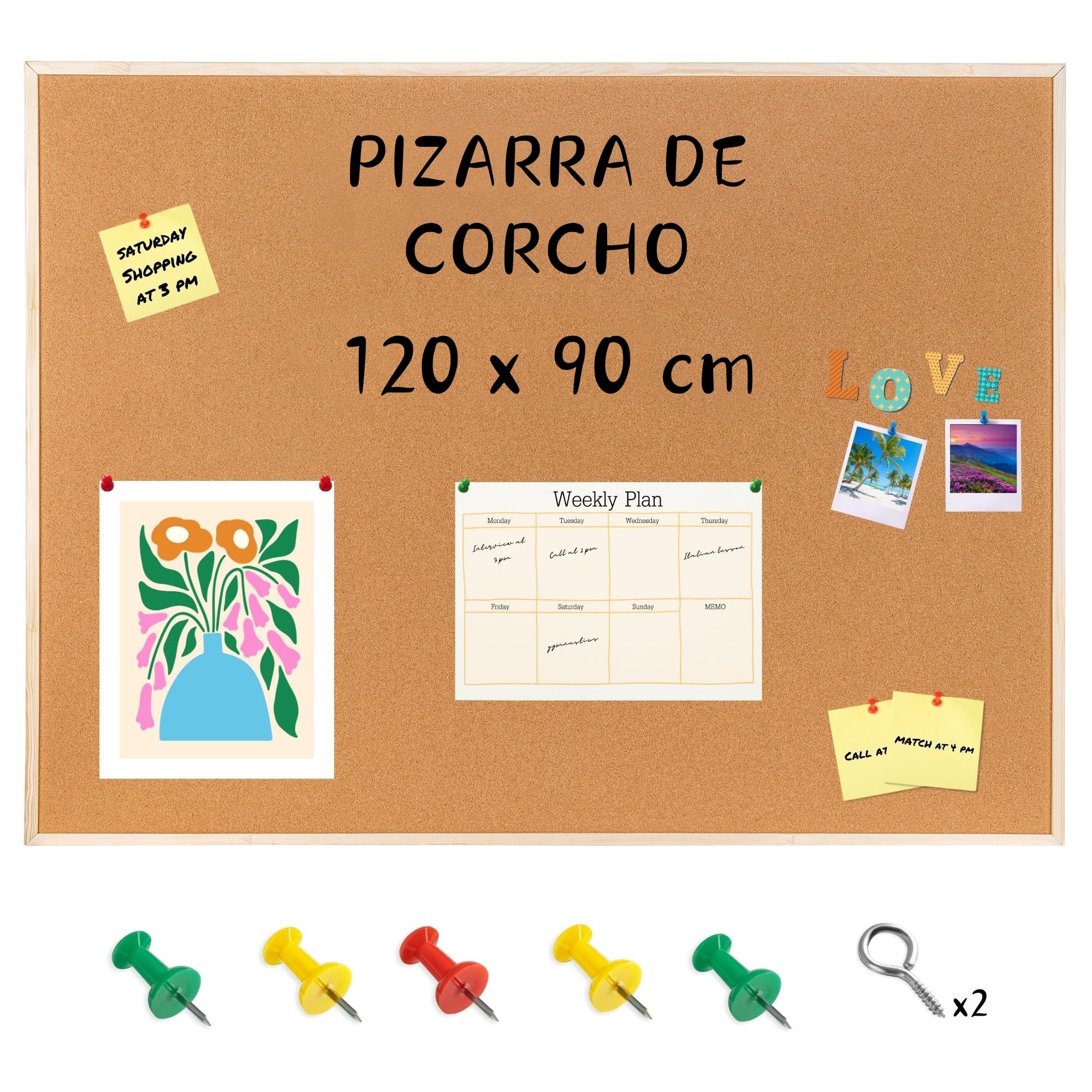 Creative Home 120 x 90 cm (+-2cm) XXL Grande Tablero de Corcho Pizarra