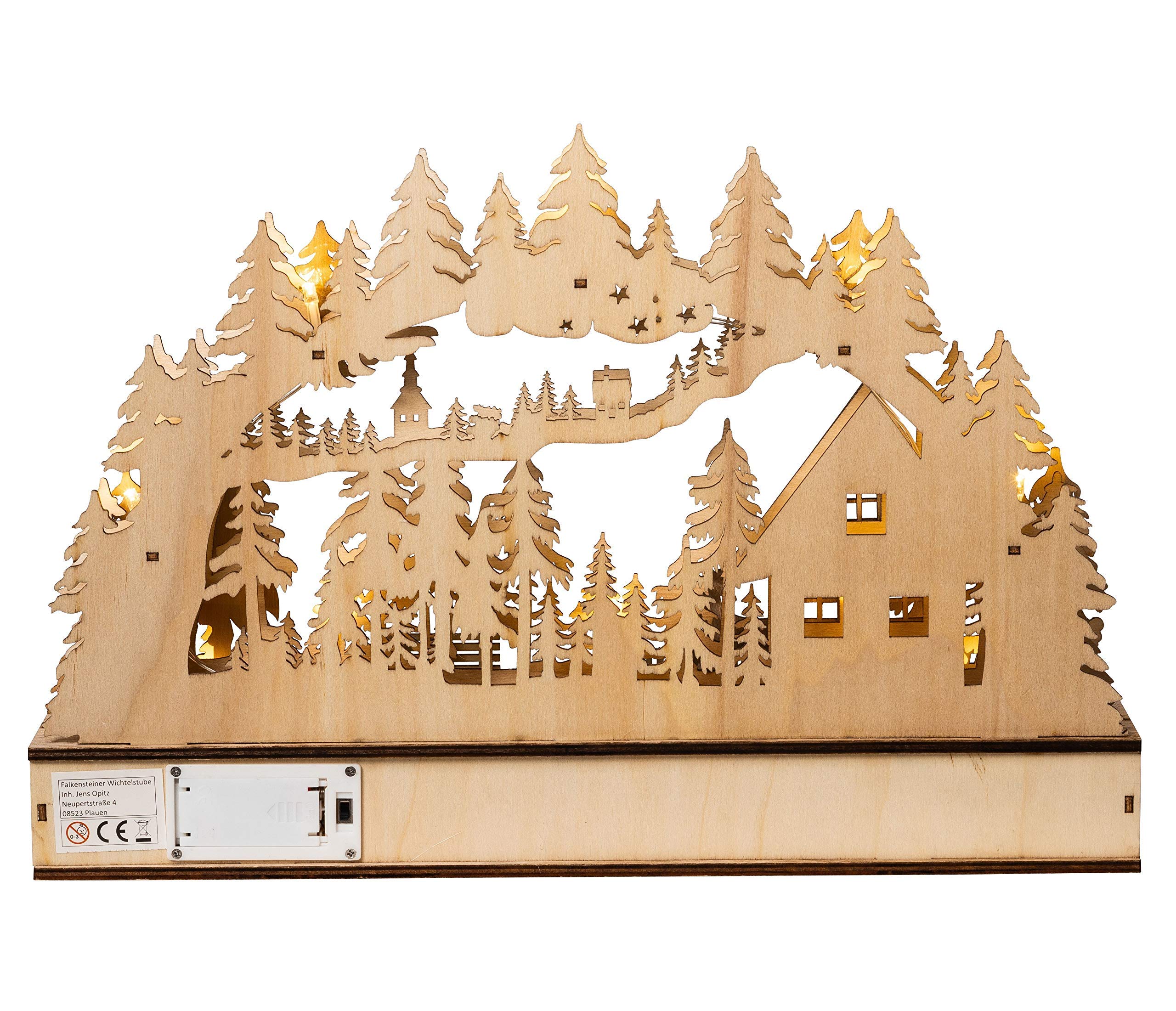 Wichtelstube-Kollektion LED Schwibbogen, Lichterbogen Weihnachten mit Timer, Echtholz, Schwippbogen Winterhaus