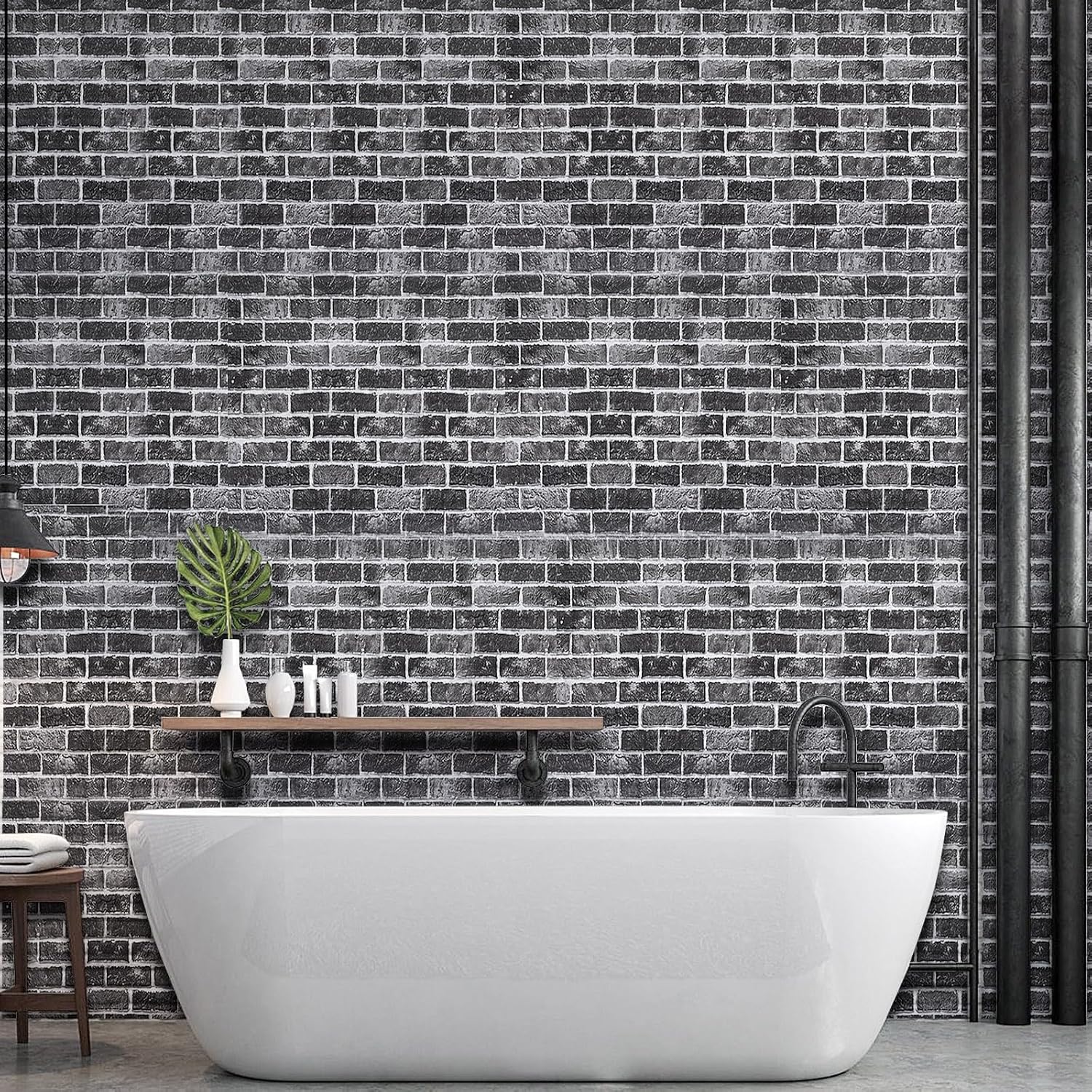 WENMER Brick Wallpaper Peel and Stick 15.7” X 118” Grey Brick Wallpaper