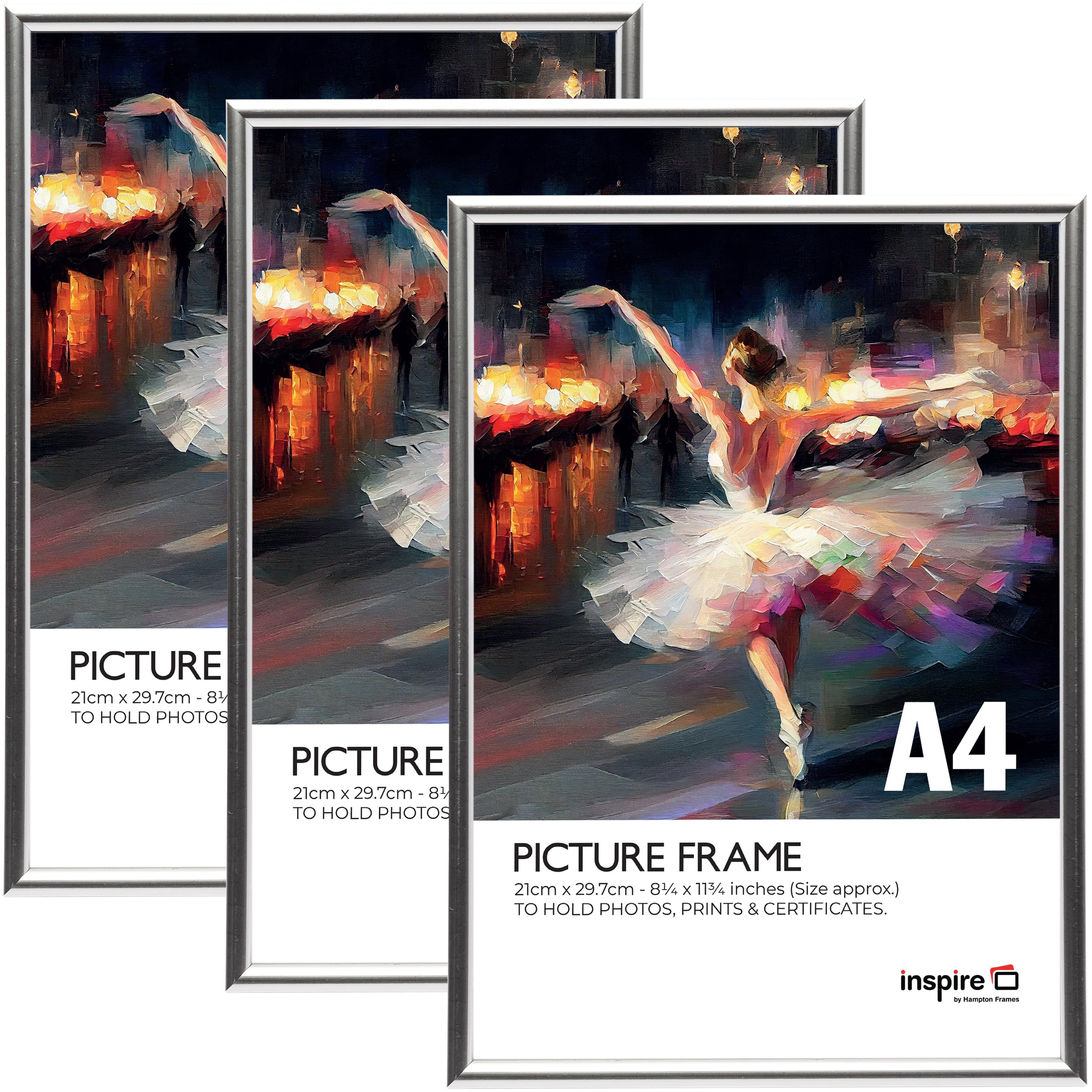Inspire By Hampton Frames Silver Inspire By Hampton Backloader A4 (21X29.7cm) Poster Frame Acrylic (Non-Glass) Front Pack Of 3