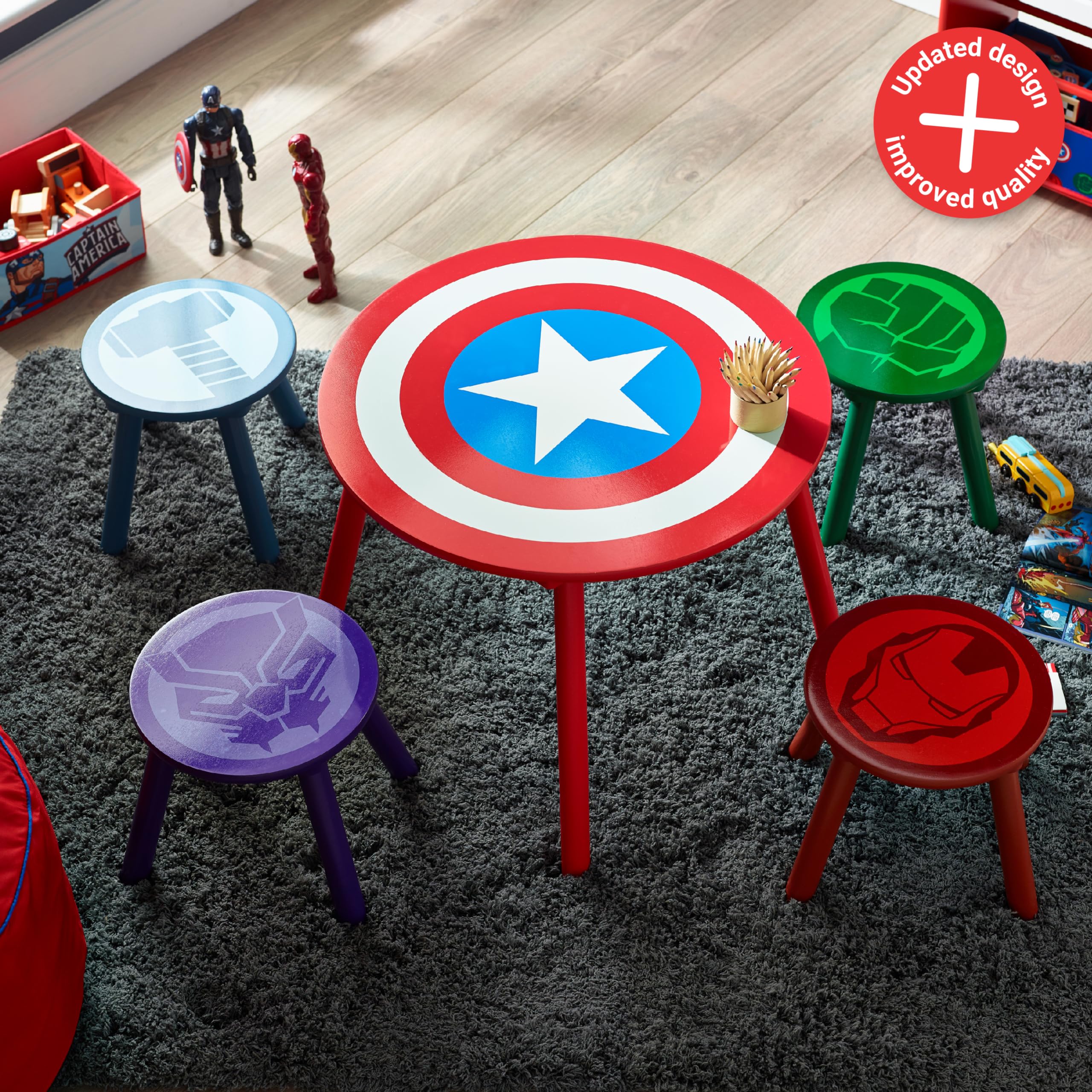 Disney Marvel Avengers Table and Stool Set for 4, Holds up to 30kg per stool, Perfect for Playtime and Activities - Small, Multicolour - Image 2