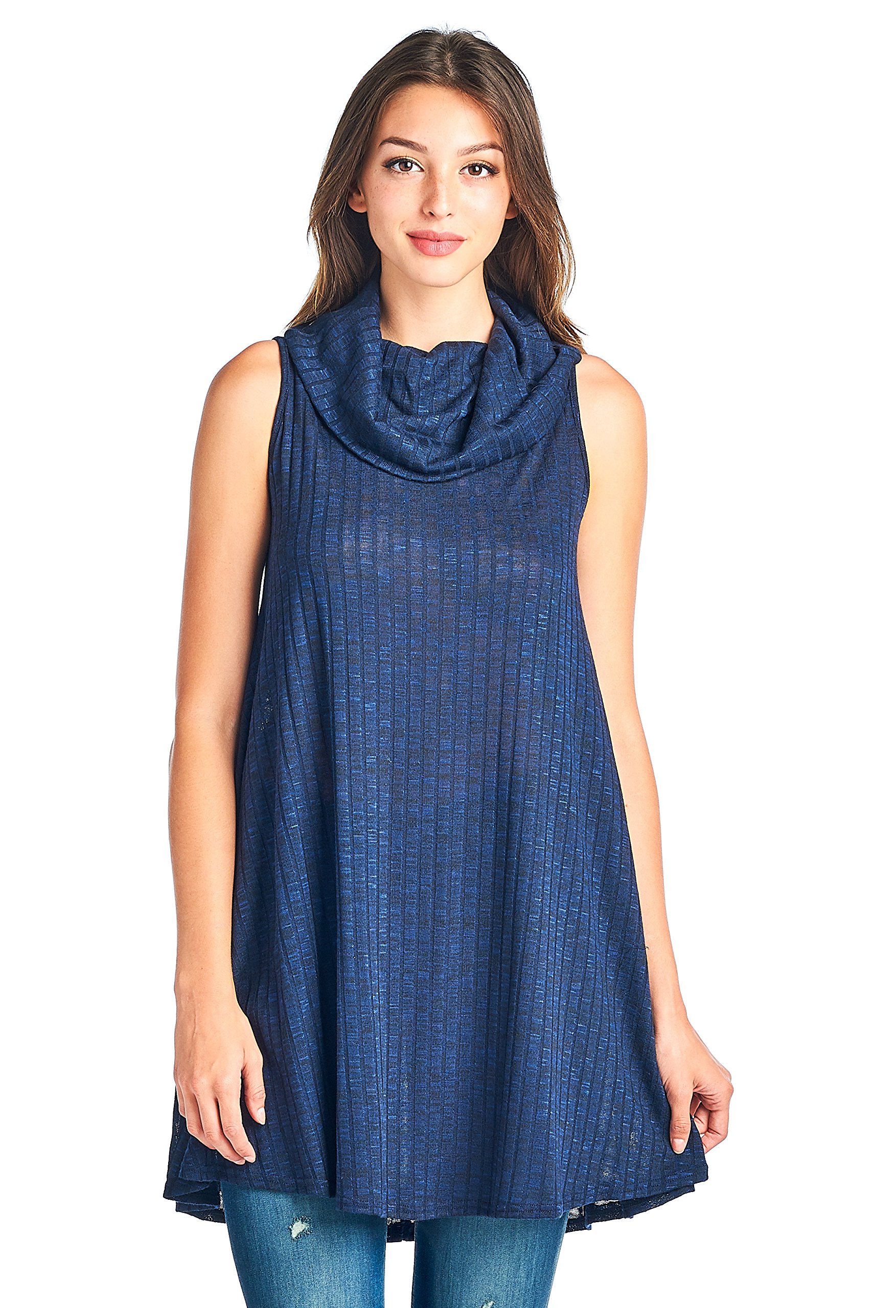 Modern Kiwi Sleeveless Knit Cowlneck Tank Tunic Top