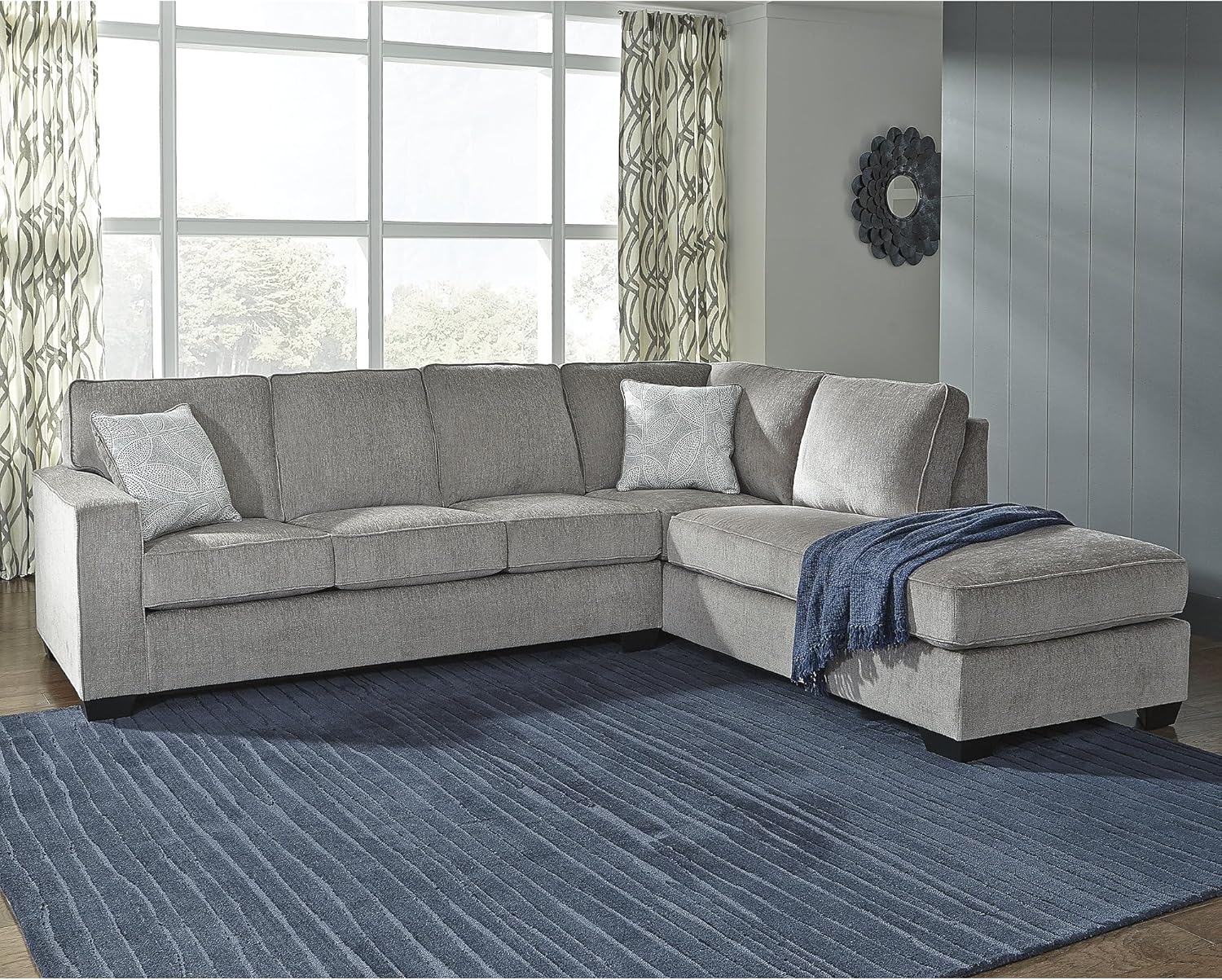 Signature Design by Ashley Altari Casual L-Shaped Anti Sag 2-Piece Sectional with Chaise, Loose Seat Cushions and 2 Accent Pillows, Light Gray