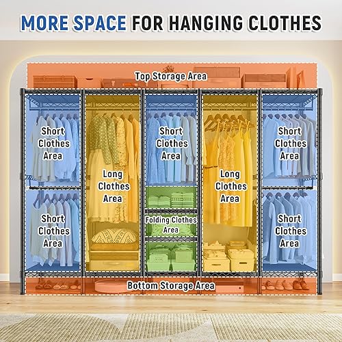 Miniatura 2 de Raybee Perchero de ropa resistente de 88.2 pulgadas de ancho, para colgar ropa, extra ancho, portátil, cargas de armario, 1200 libras, estante