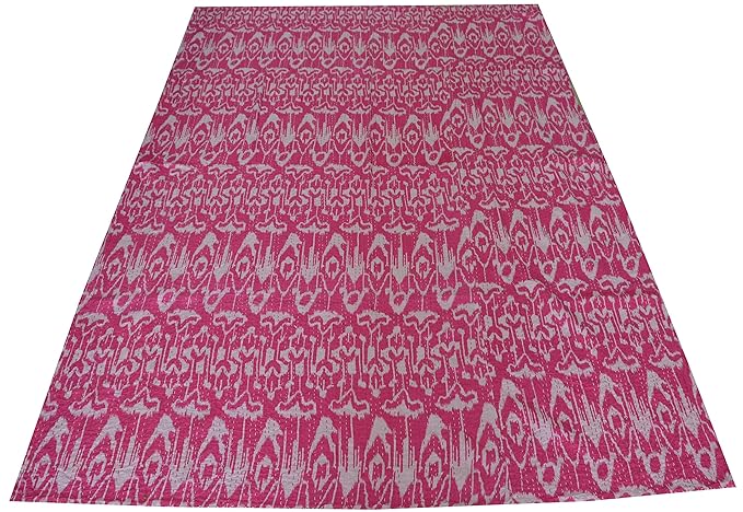 Ravaiyaa - Attitude is everything Ikat Printed Kantha Quilt Bedding Ralli Coverlet Handmade Comforter Reversible Cotton Gudri Twin Bed Cover 90