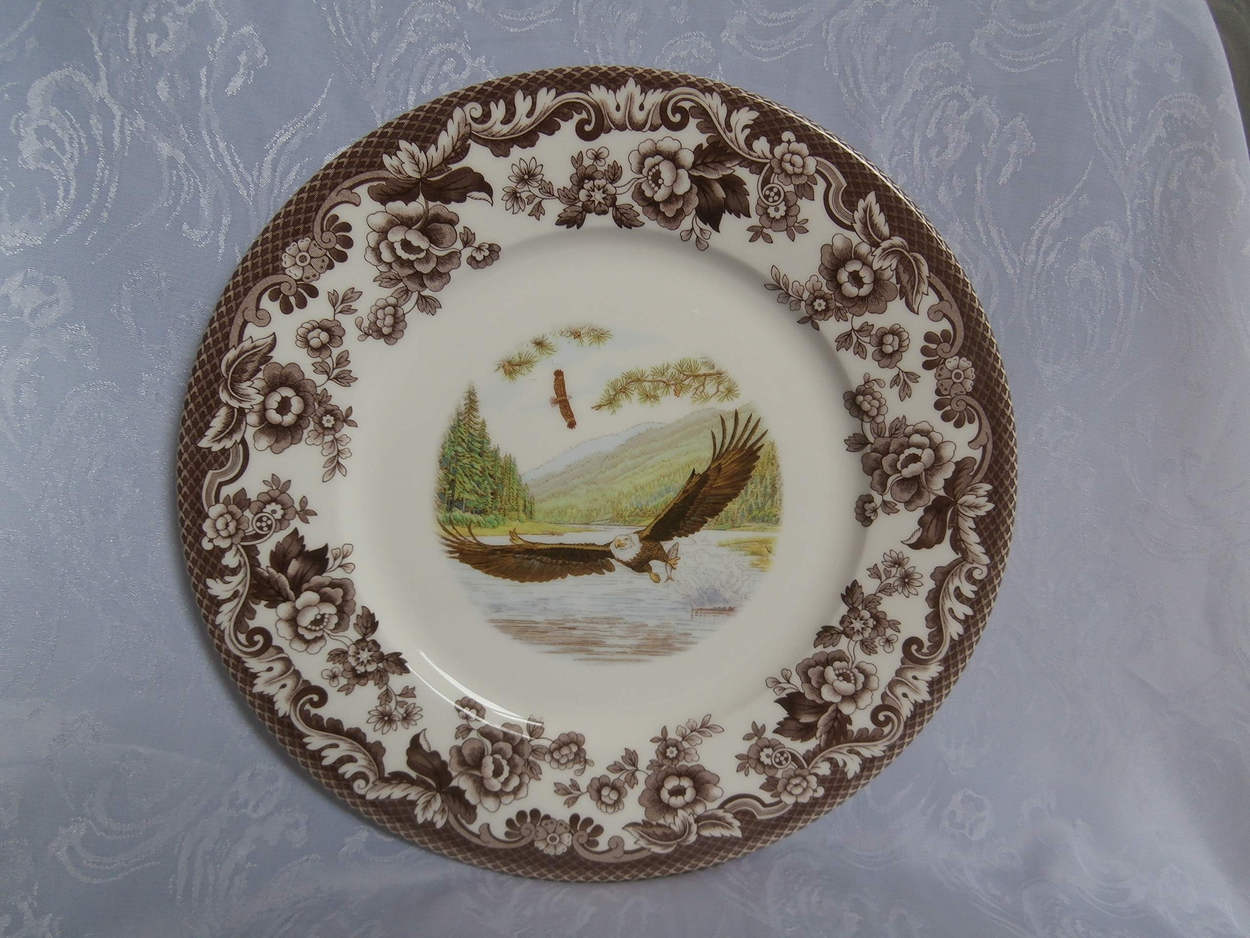 SpodeWoodland Dinner Plate, Birds of Prey | 10.5 Inch | Hunting Cabin, Lodge, Birding and Cottage Décor | Made in England from Fine Earthenware | Microwave and Dishwasher Safe (Bald Eagle)