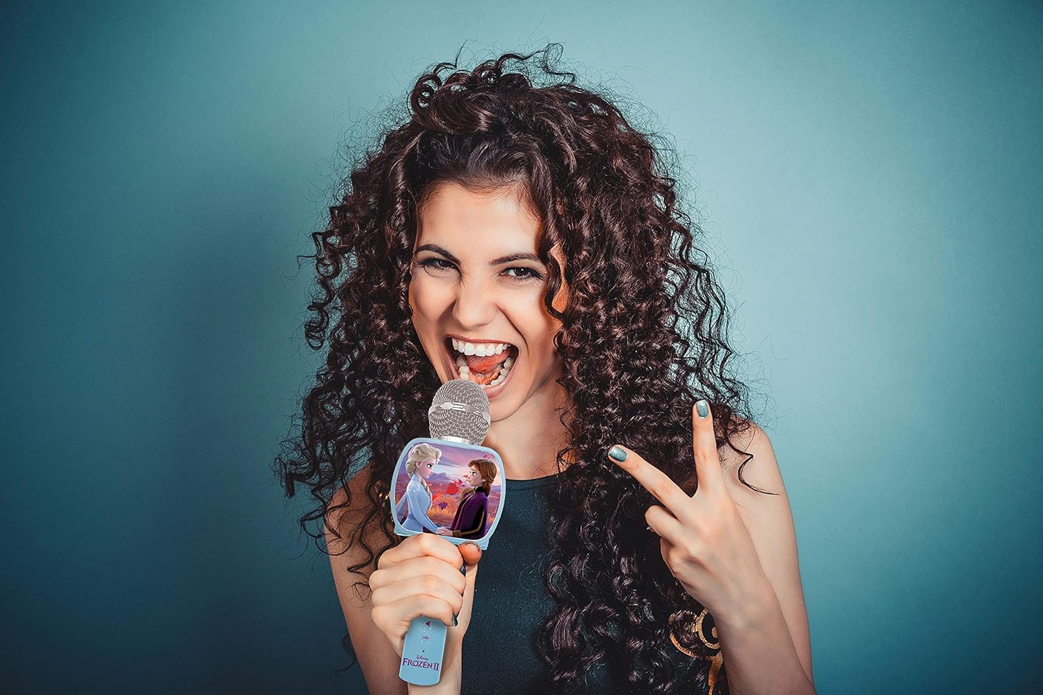 Lexibook- Frozen 2 Elsa Anna Olaf Bluetooth Microphone with Voice Changing Function, Phone Case Included, Built-in Speaker, Blue, MIC240FZ