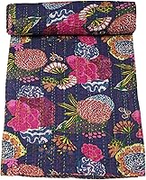 Vista 20 de Marubhumi Colchas indias hechas a mano, edredones de algodón puro reversible, edredón vintage Kantha, edredón, estampado de frutas, rosa bebé