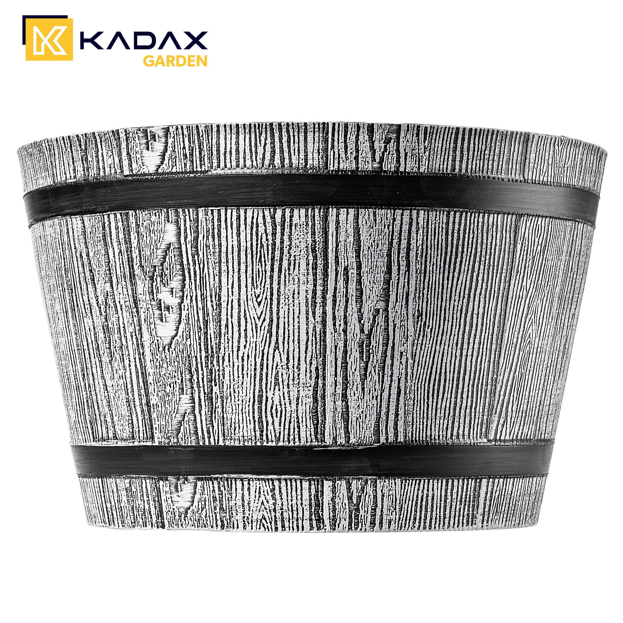 KADAX Grandi Vasi a Forma di Barile per Piante da Esterno, Vasi Decorativi in Plastica dall'Aspetto Naturale di Legno (Grigio Chiaro, Set di 2: 30 e 40 cm, ca. 10-25L)