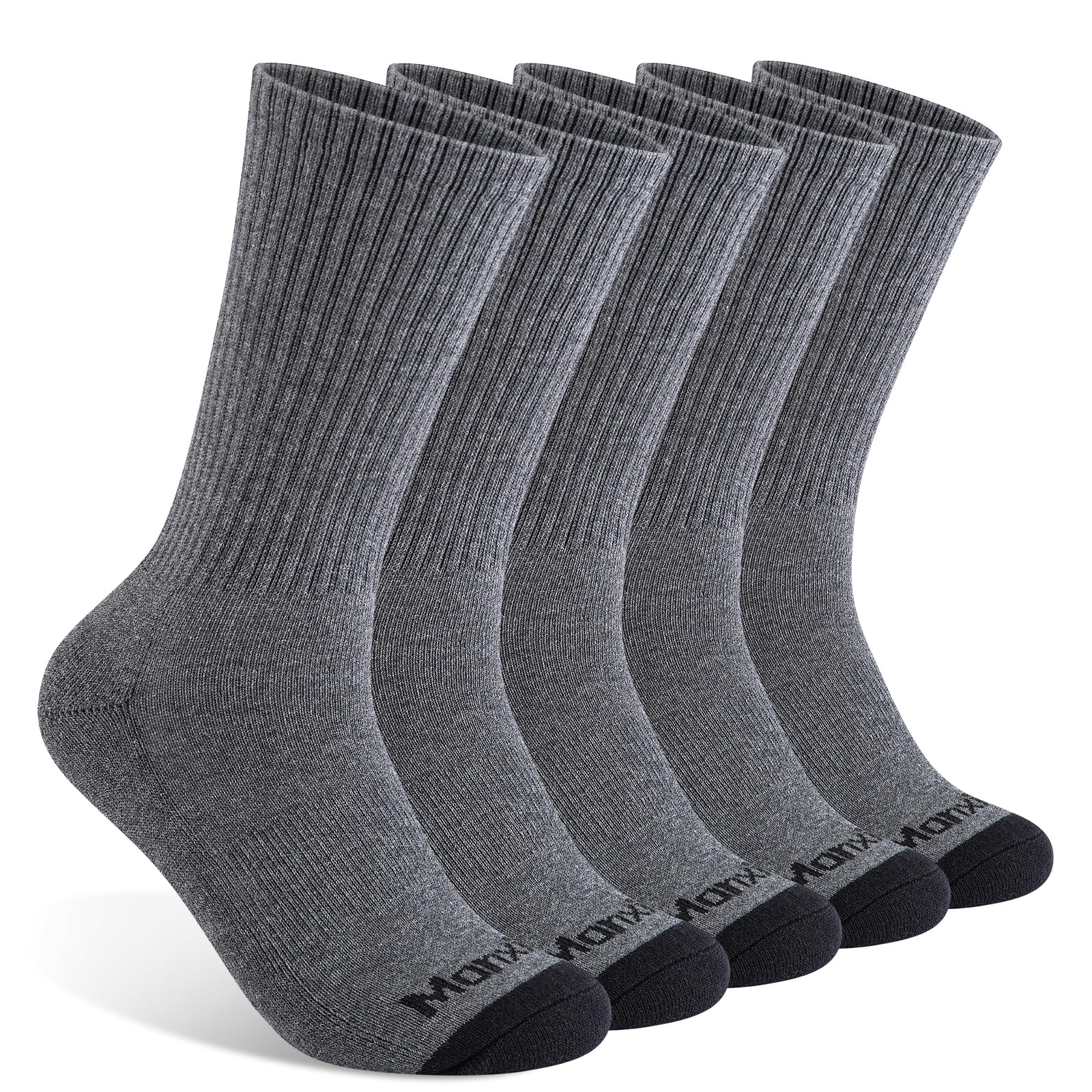 MonxieryMens 100% Cotton Moisture Wicking Cushioned Crew Socks, Athletic Performance Work socks