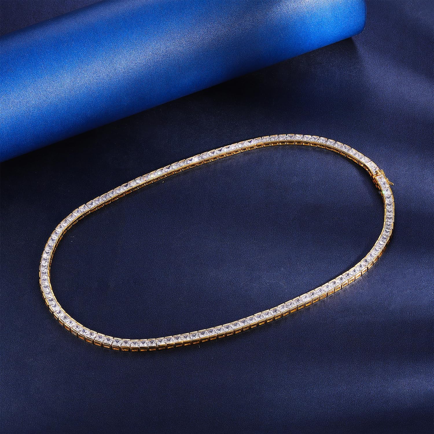 Gemsme 4mm Square Tennis Necklaces for Women/Men - 18K Yellow/White Gold Plated 4 * 4mm Square Cubic Zirconia Classic Diamond Tennis Chain, Ladies Tennis Necklace Size 16-20 inch - Image 3