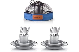 Camping Cutlery with Stainless Steel Mess Kit, Metal Outdoor Plate Set