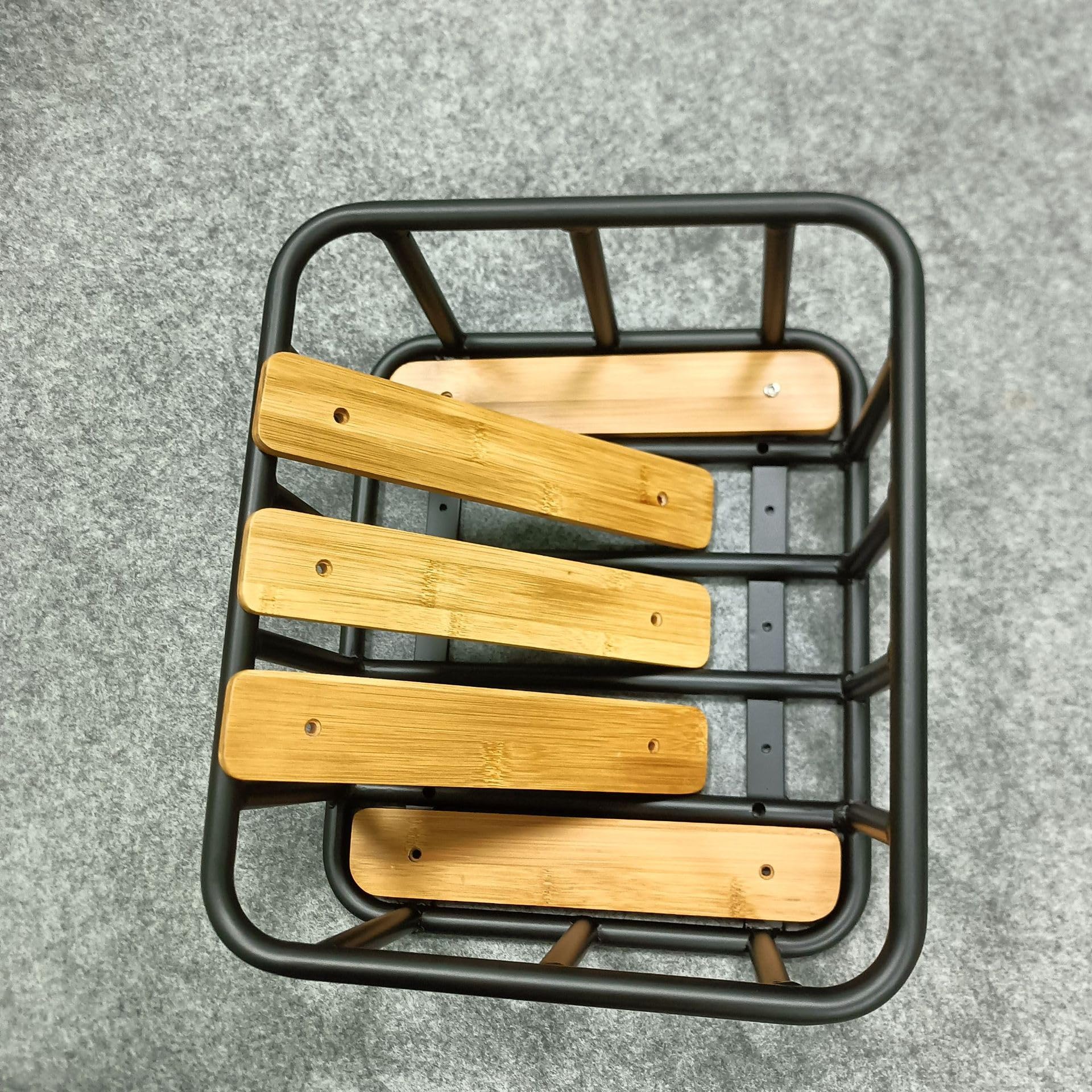Panier de Vélo Arrière, Panier de Porte-Bagages en Acier avec Fond en Bois
