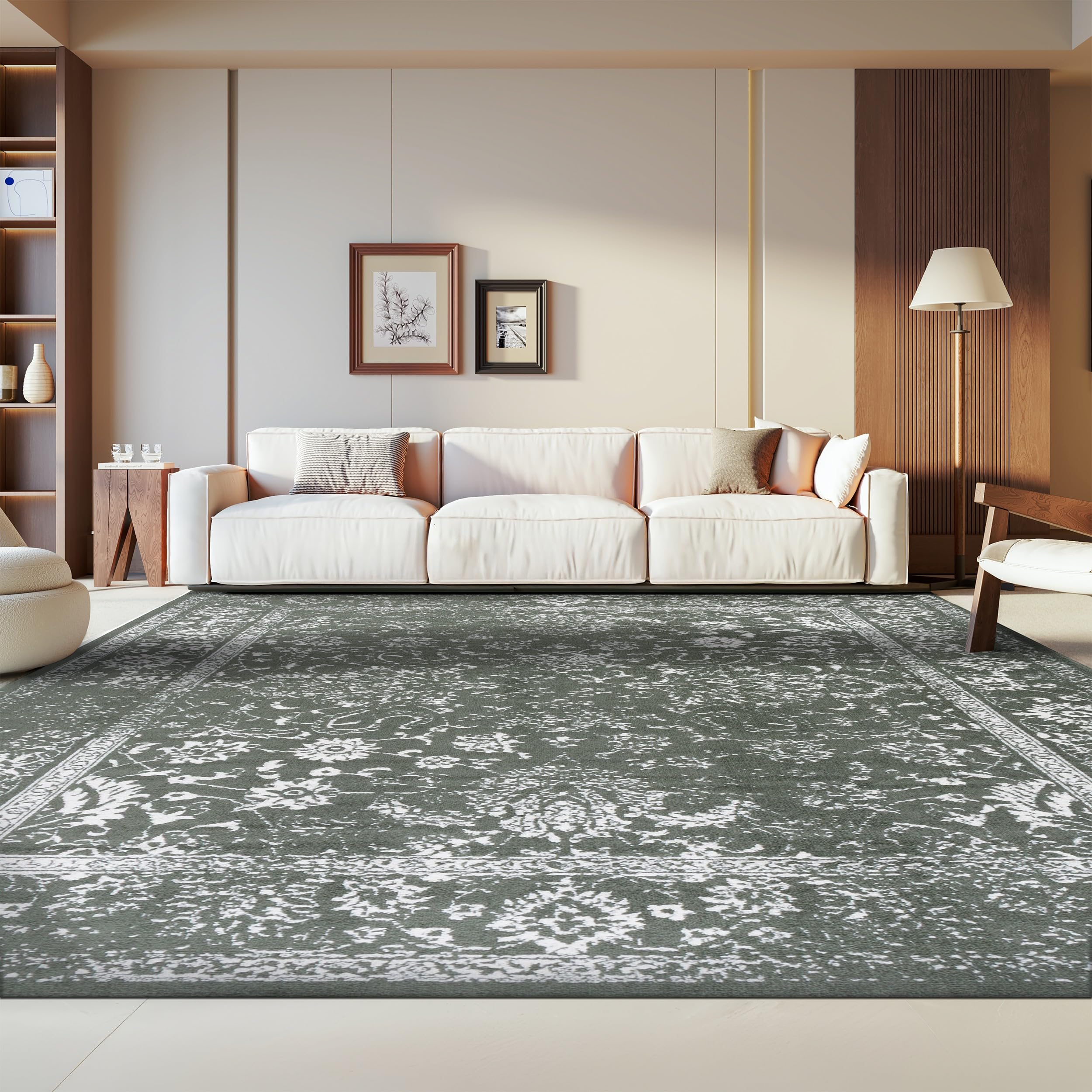 SAFAVIEH Area Rug 9x12 - Adirondack Collection - Large - Dark Green & Ivory, Distressed Vintage Floral Design, Non-Shedding & Easy to Clean, Ideal for