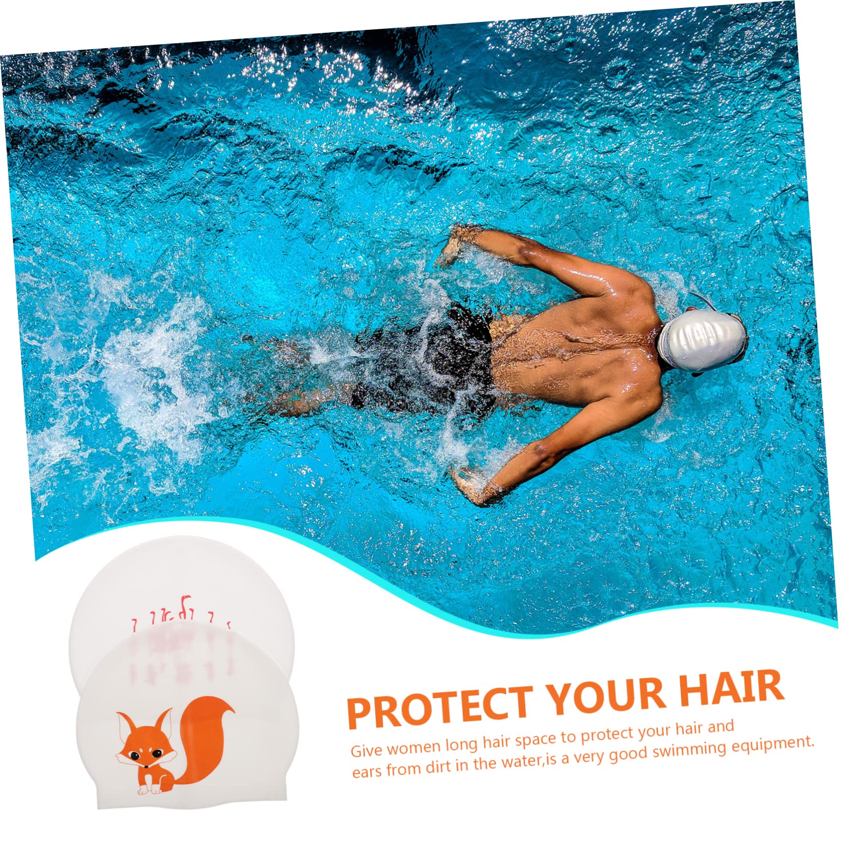 VANZACK 6pièces Bonnet De Bain Silicone Imprimé Casquettes De Natation Protégées Soleil Modèle Renard Confort Et Élasticité pour Cheveux