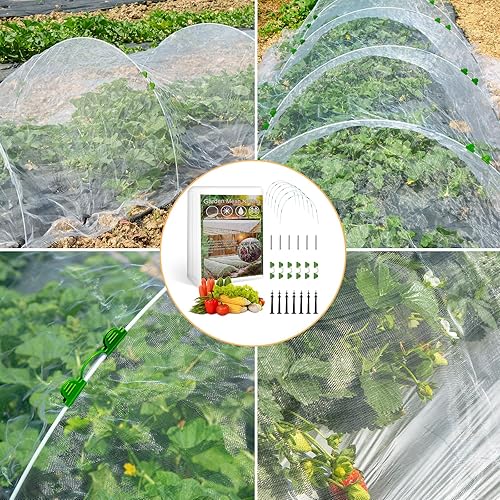 Miniatura 6 de WADEO Kit de malla de jardín para camas elevadas, cubiertas de invernadero de 8 x 33 pies para protección del jardín, red de insectos para pájaros